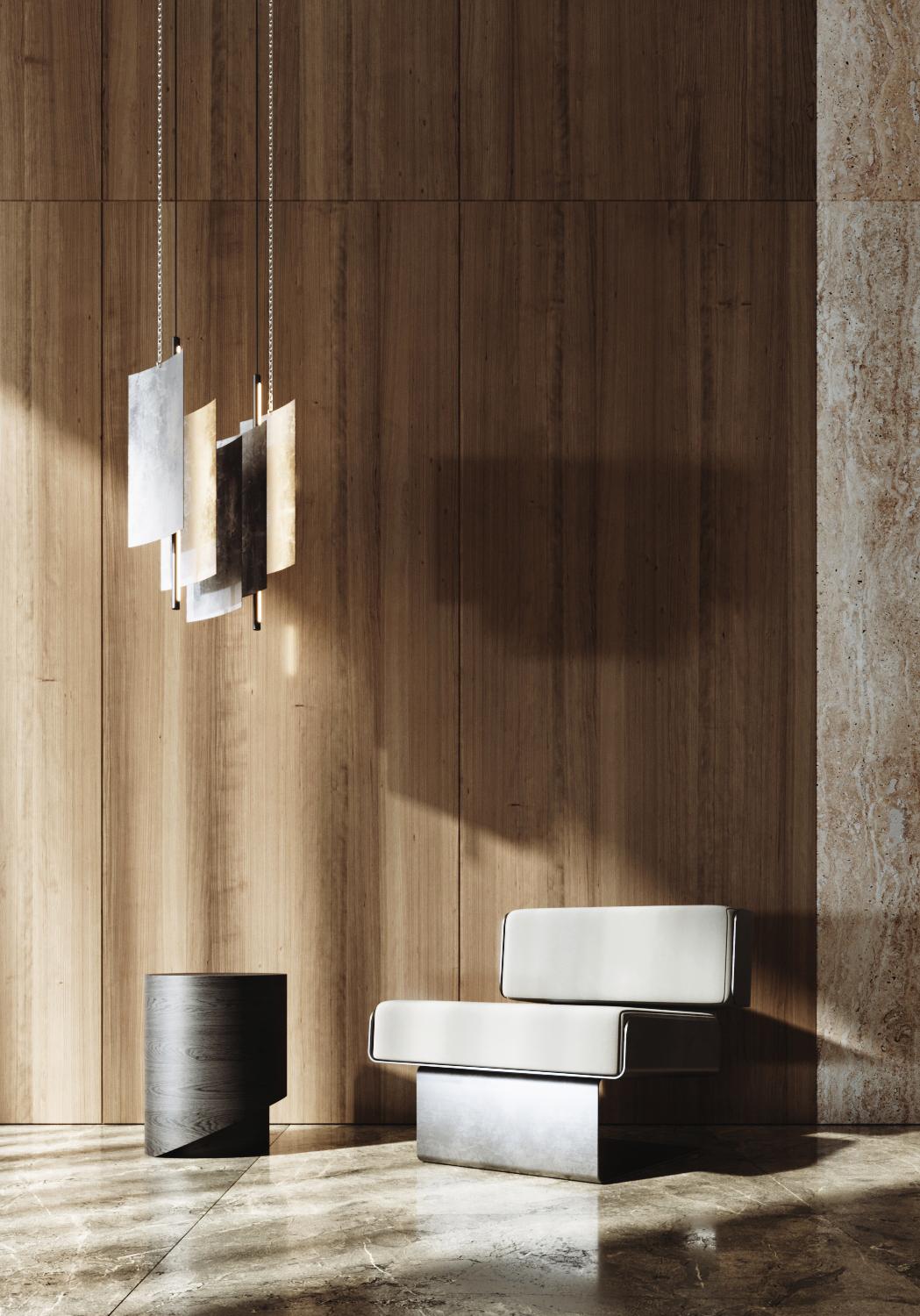 Fatto a mano Lampada a sospensione da soffitto moderna - Lampada a pannello a LED - Painted Olive - Small in vendita