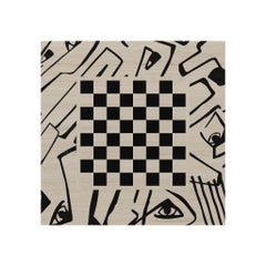 Moderner Mittel-Couchtisch in Schwarz-Weiß mit Schachbrett-Tischplatte und goldenen Details