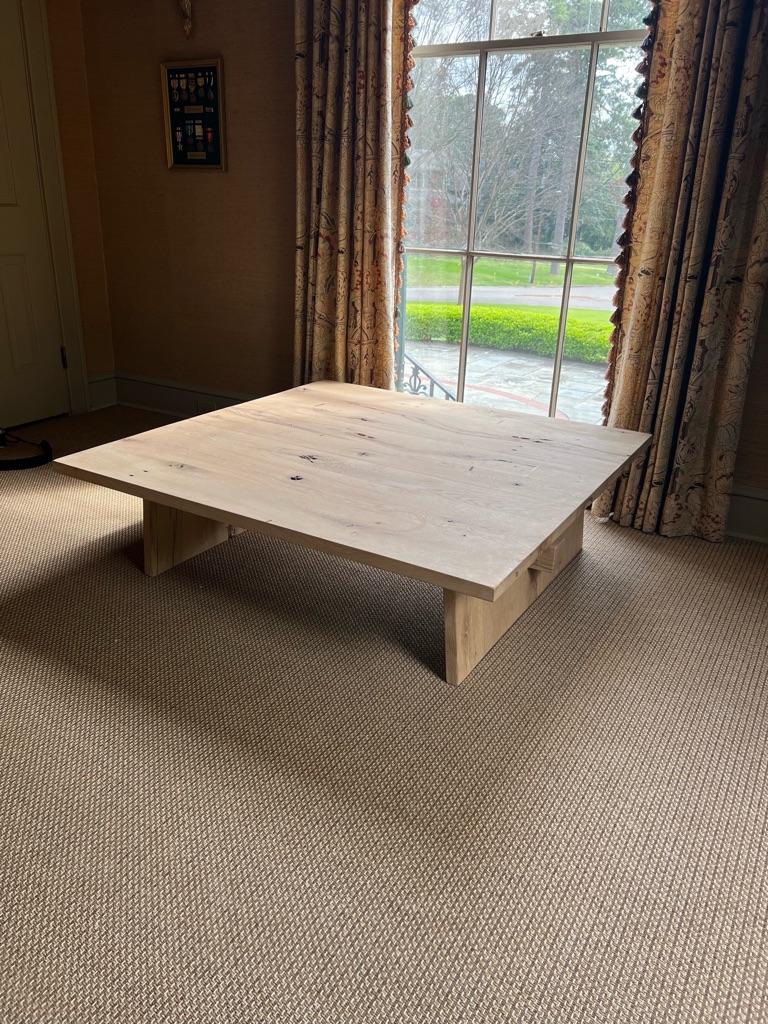 Hand-Carved Modern Center Table in Solid White Oak For Sale