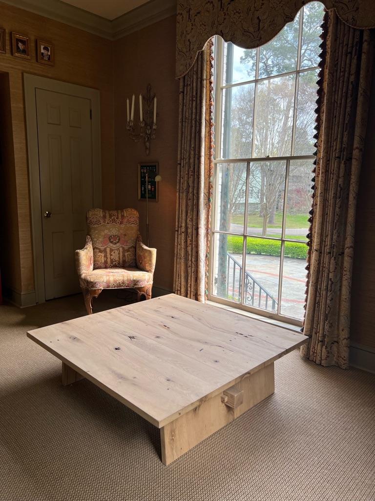 Hand-Carved Modern Center Table In Solid White Oak For Sale