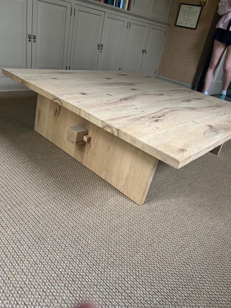 Hand-Carved Modern Center Table In White Oak For Sale