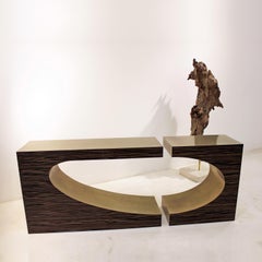 "FACE A FACE" Modern Central Piece Wood and Brass Bar Console Dessert Table