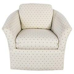 Vintage Modern Century Furniture Swivel Barrel Chair Off White & Blue Diamond Brocade