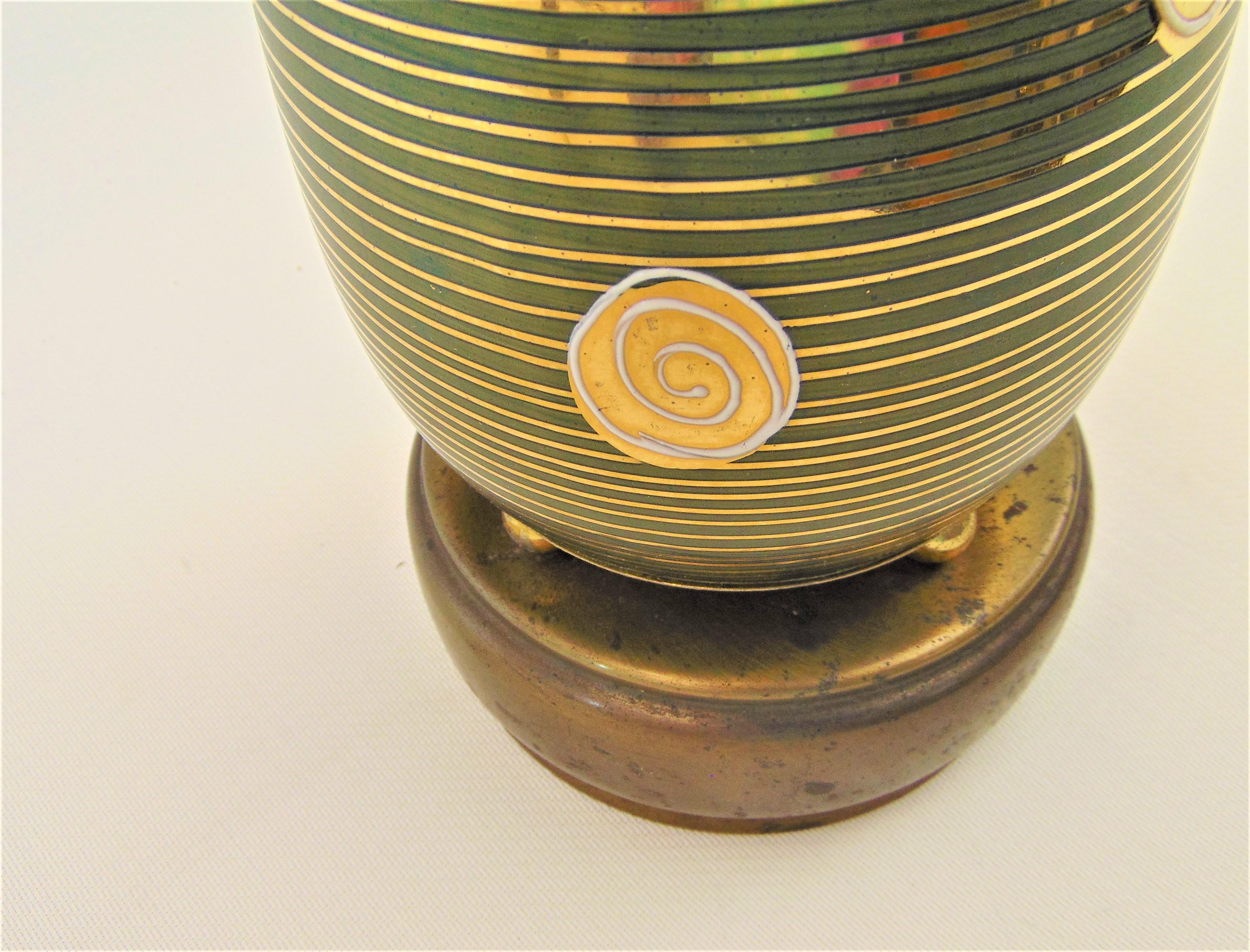 Modern Ceramic and Brass Hand Painted Table Lamp, circa 1960s For Sale 3