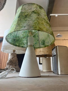 Modern Ceramic, Brass and Leather Table Lamp, White