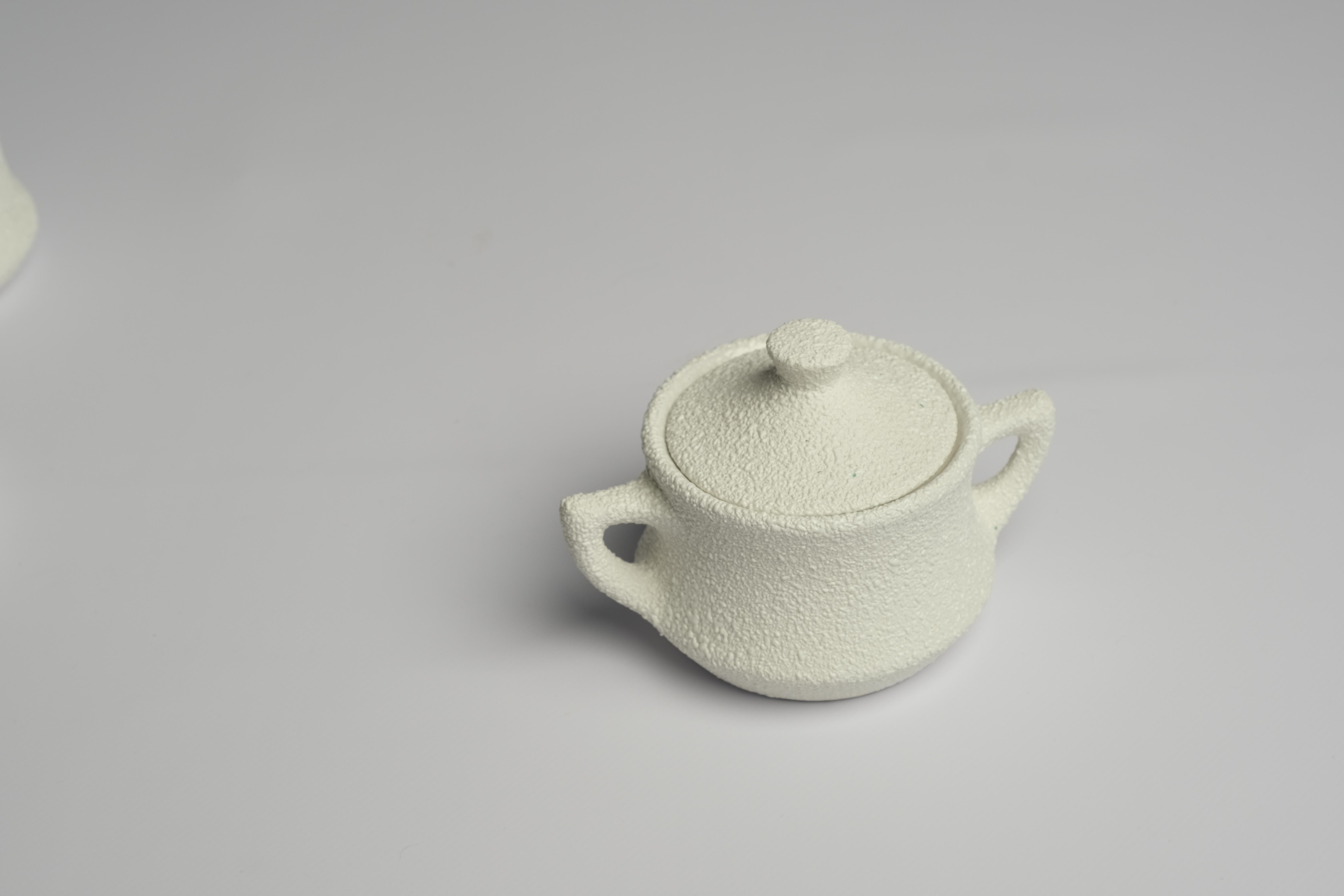 European Modern Ceramic Coffee/Tea Set in Sand Textured Stucco Finish For Sale