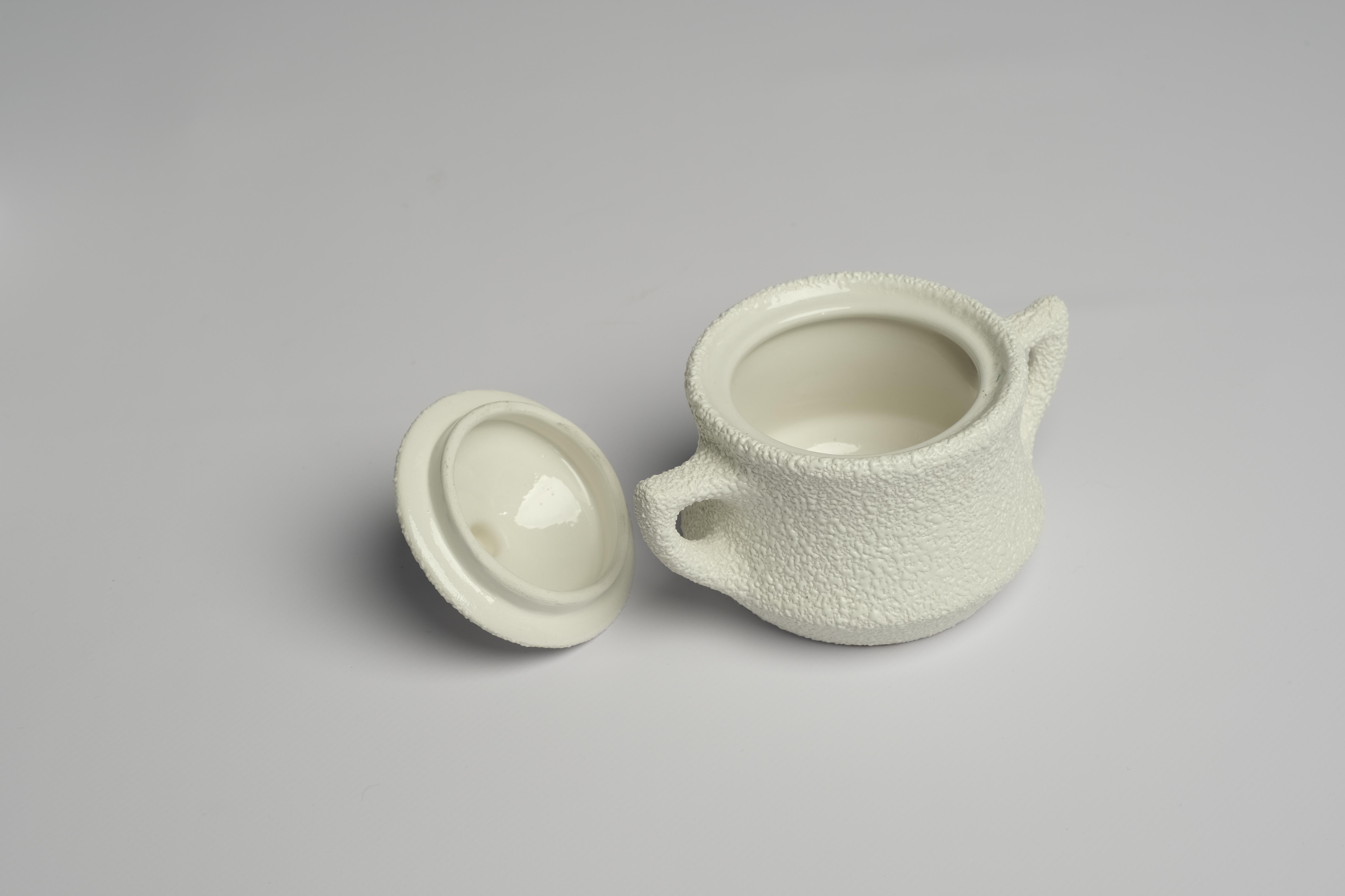 Glazed Modern Ceramic Coffee/Tea Set in Sand Textured Stucco Finish For Sale