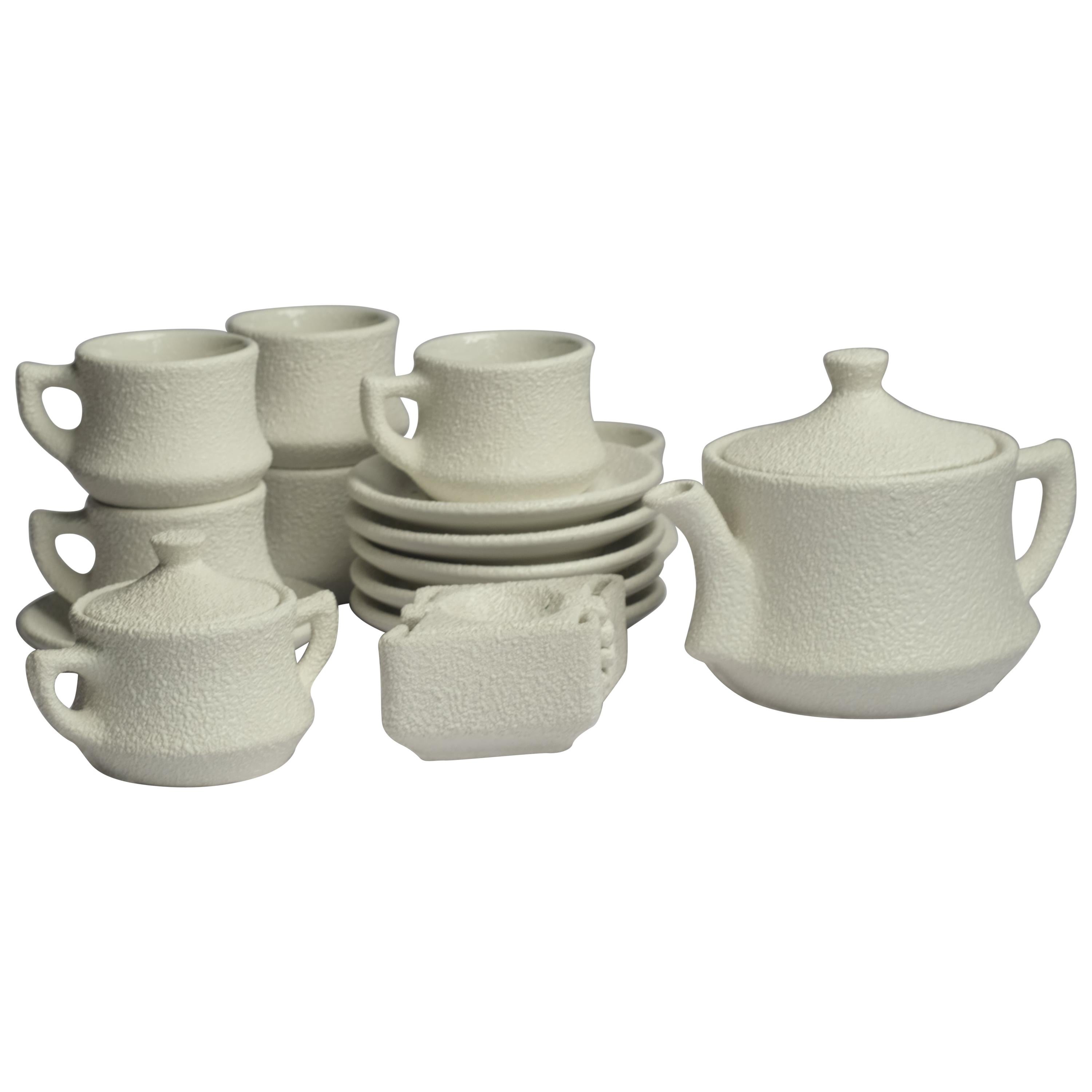 Modern Ceramic Coffee/Tea Set in Sand Textured Stucco Finish For Sale