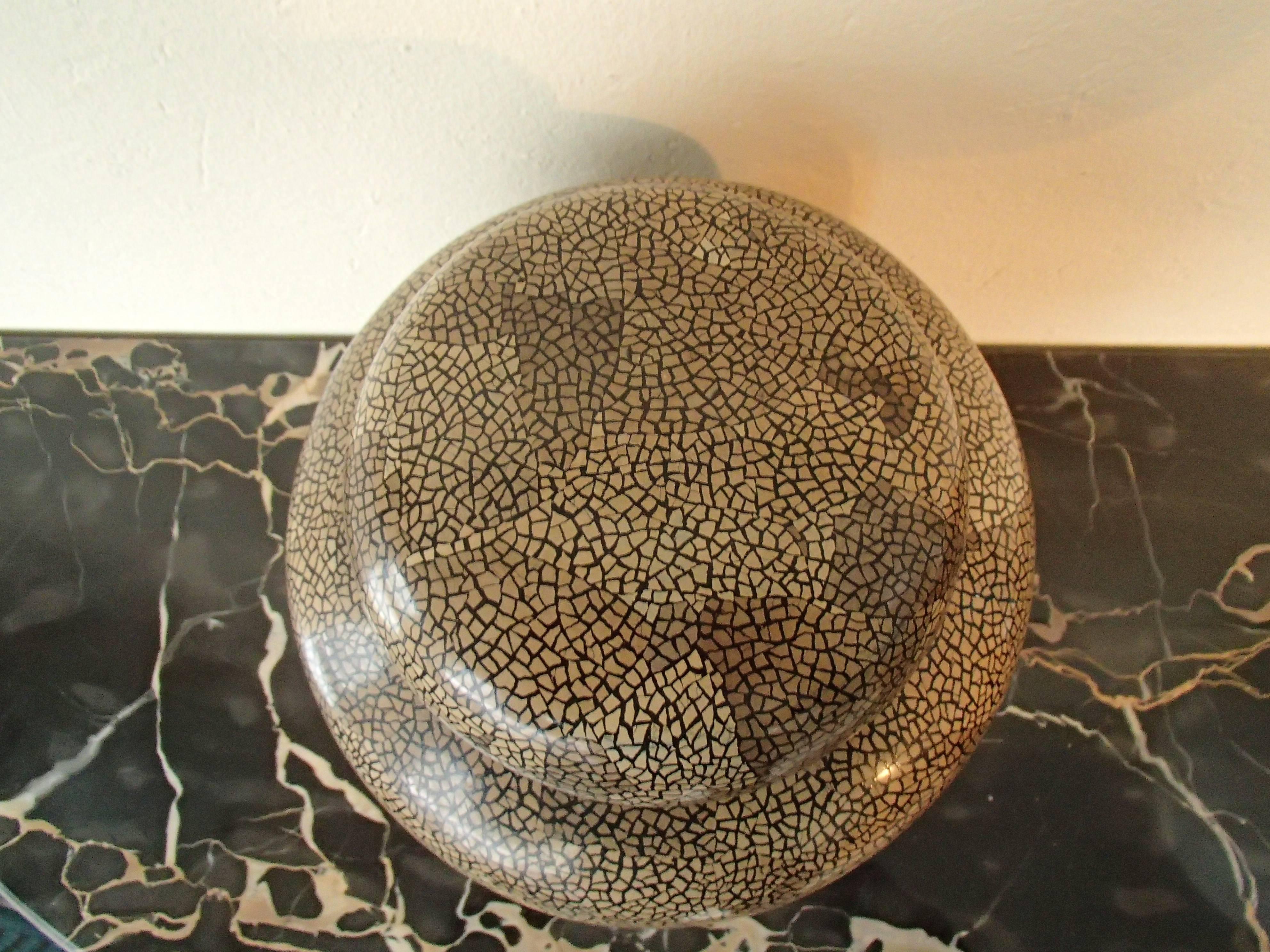Moderne Vase à couvercle en céramique moderne Craqelee Beige Marron Noir