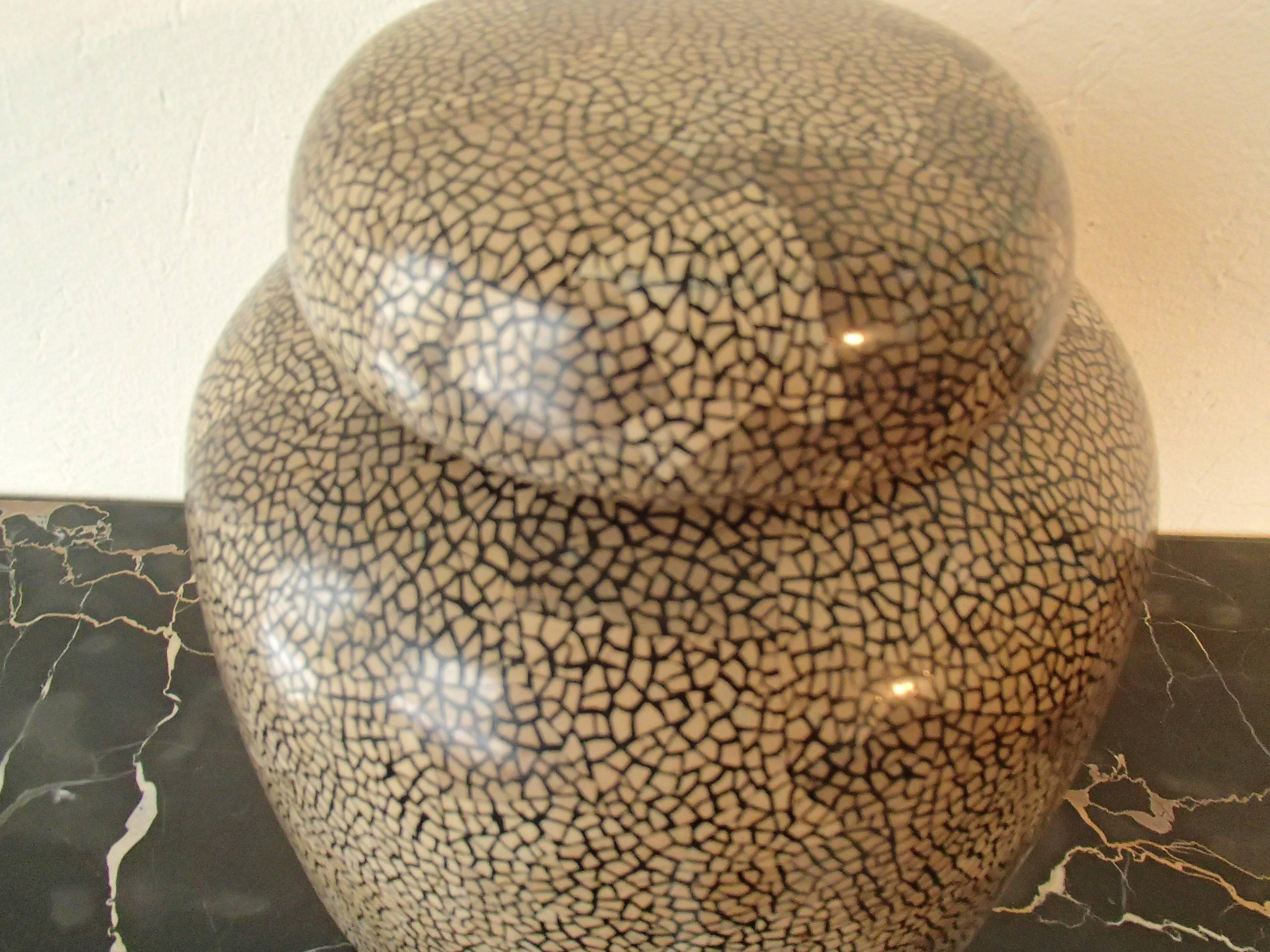 Vase à couvercle en céramique moderne Craqelee Beige Marron Noir Excellent état à Schöfflisdorf, CH