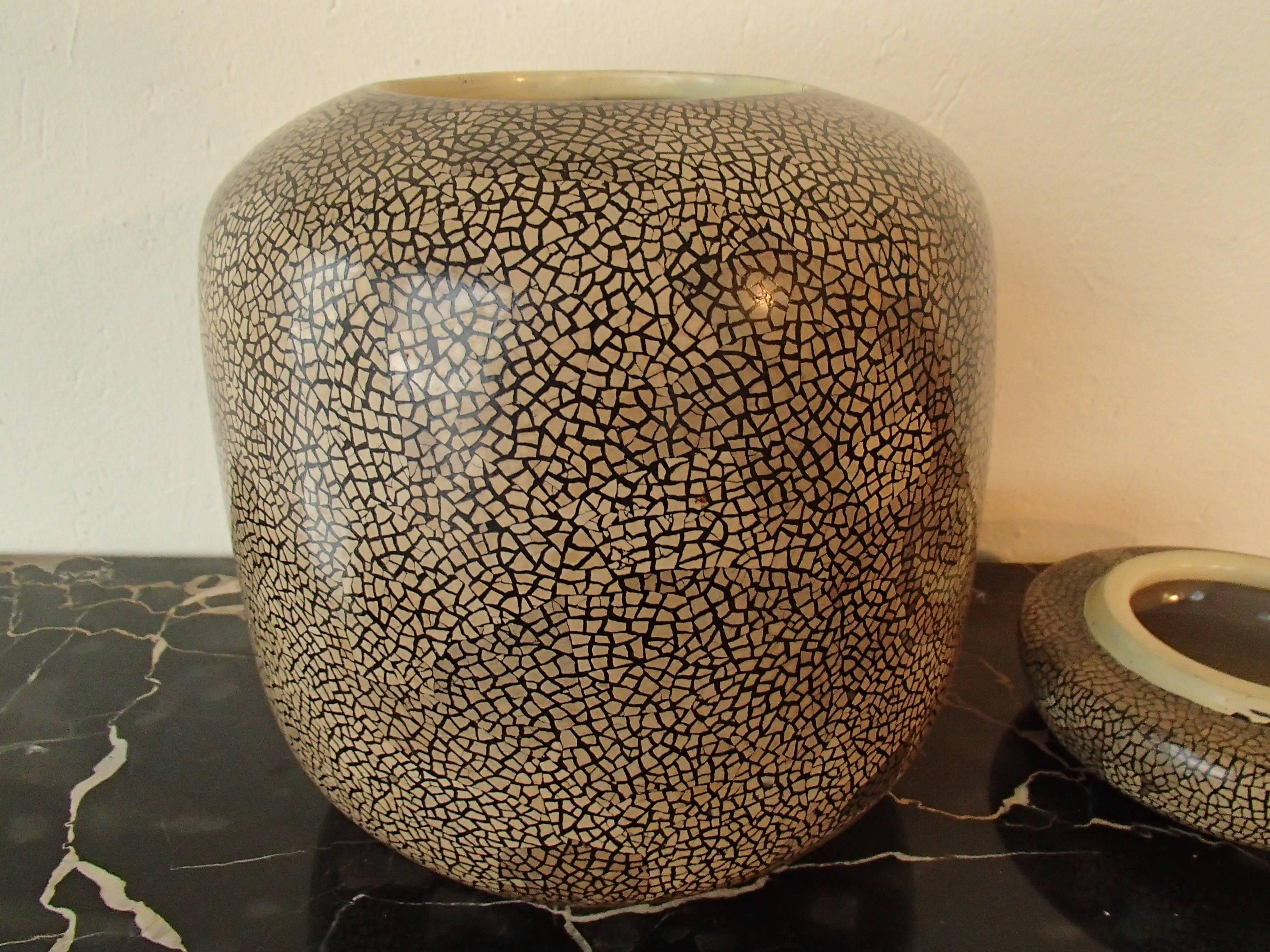 Vase à couvercle en céramique moderne Craqelee Beige Marron Noir 1