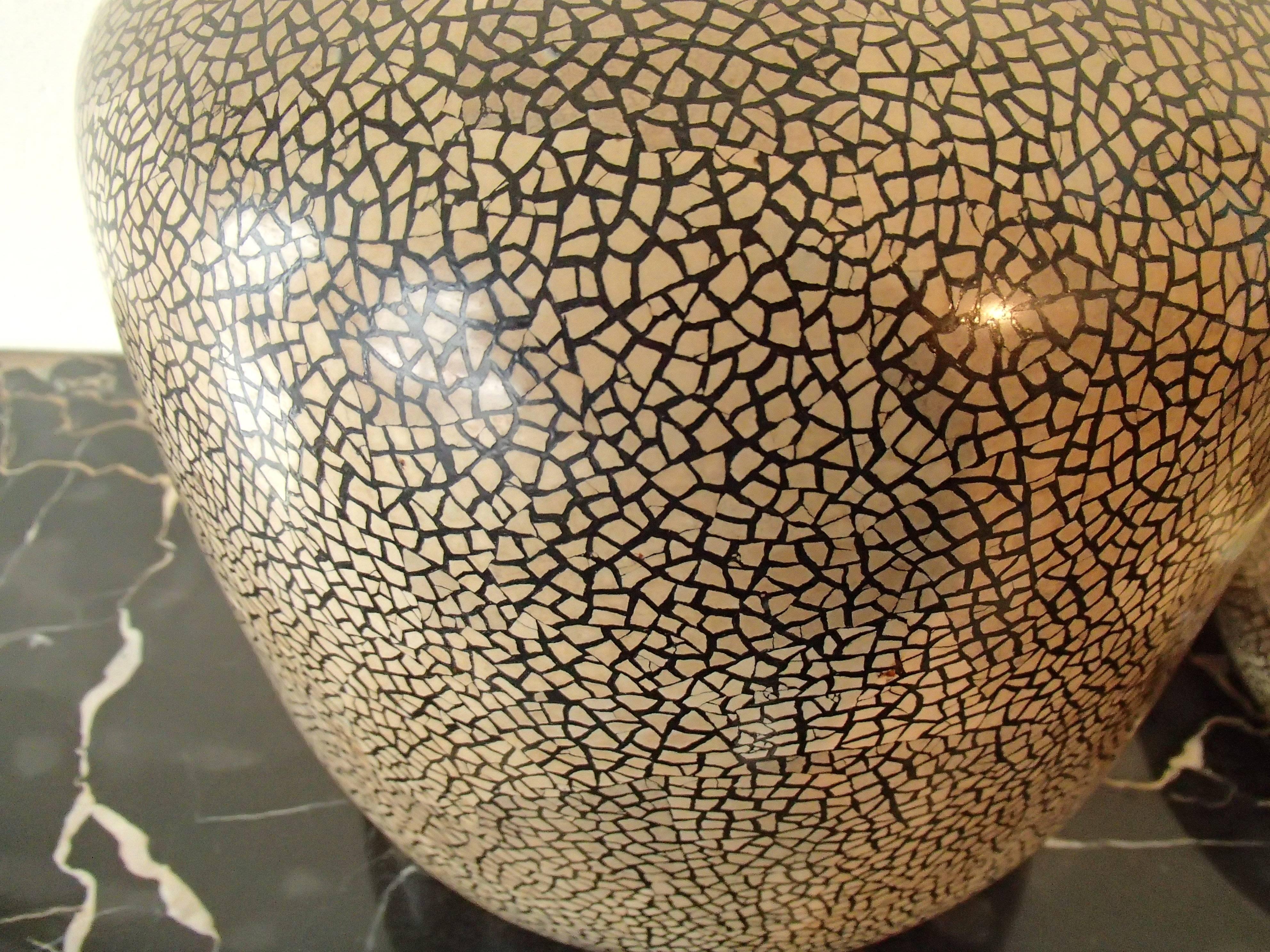 Vase à couvercle en céramique moderne Craqelee Beige Marron Noir 2