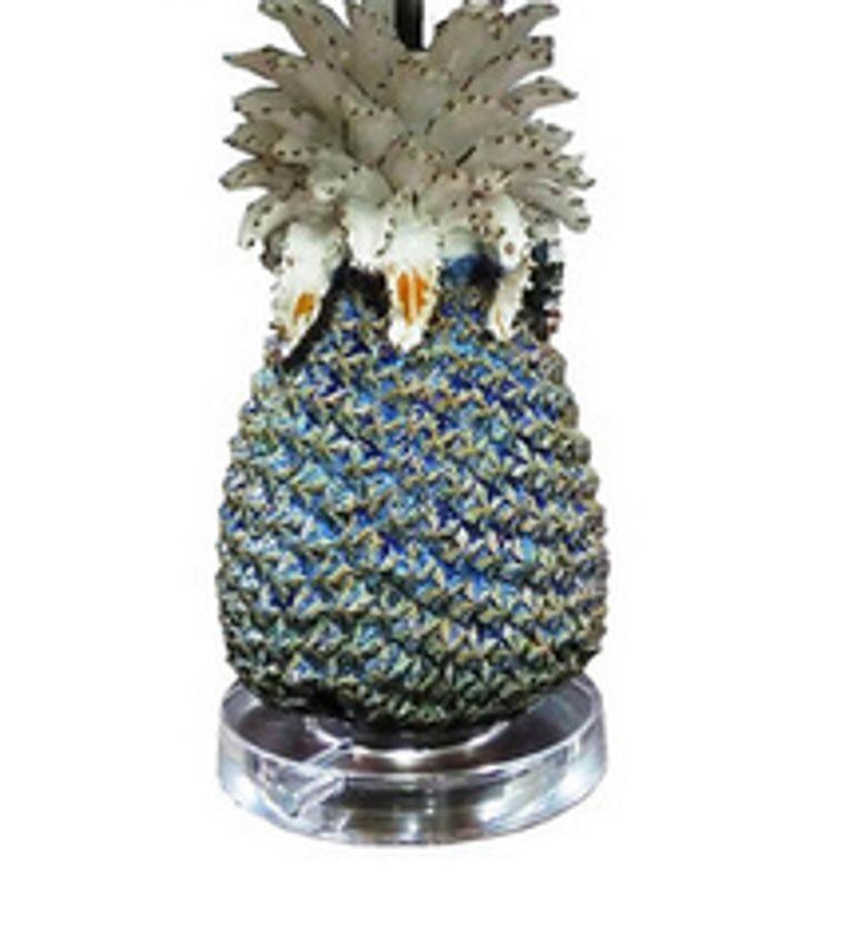 Modern Ceramic Pineapple Lamp With Large Shade W/ Shade For Sale 4