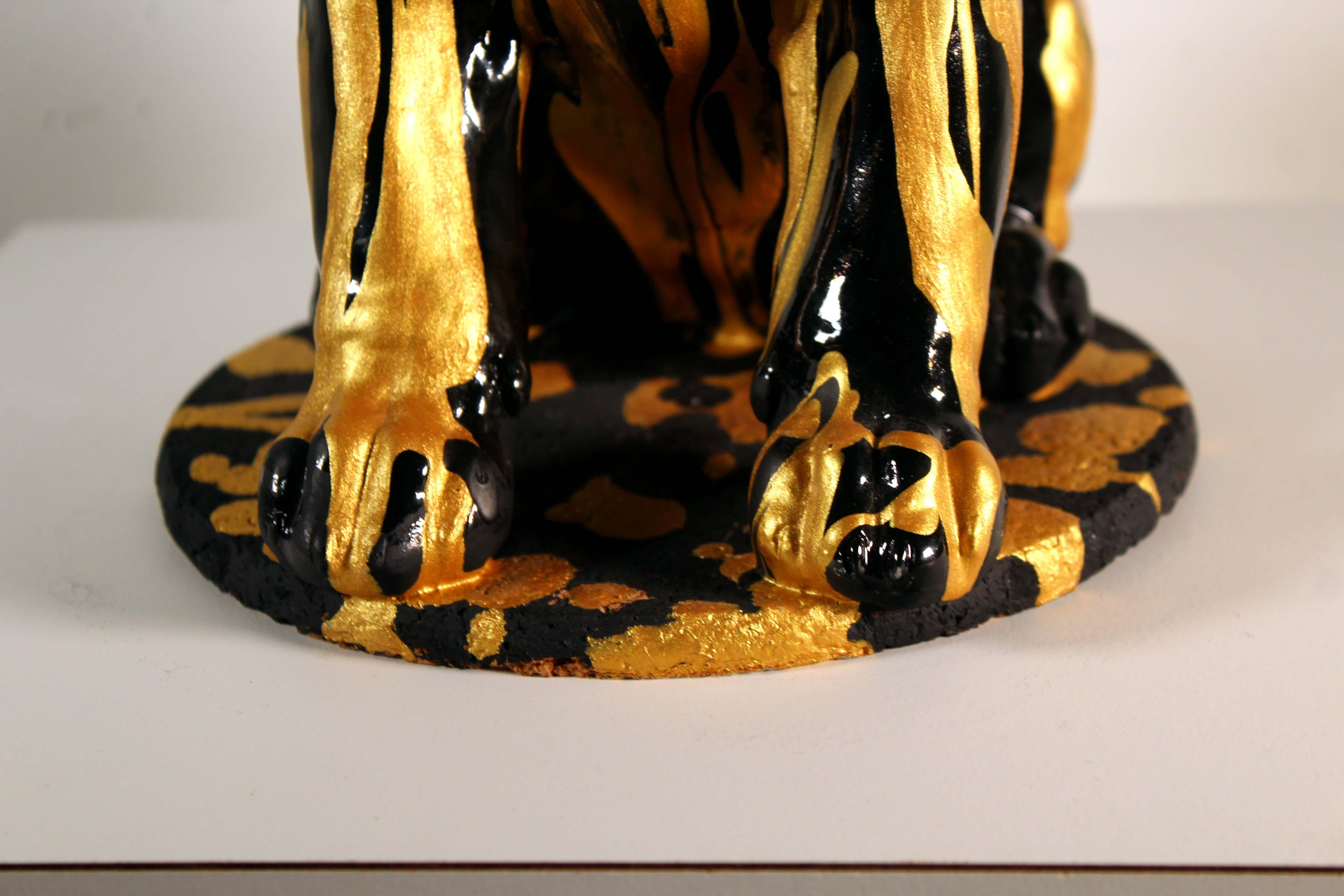 Modern Ceramic Sculpture Frenchie Gold Drip Homage to Godiva For Sale 1