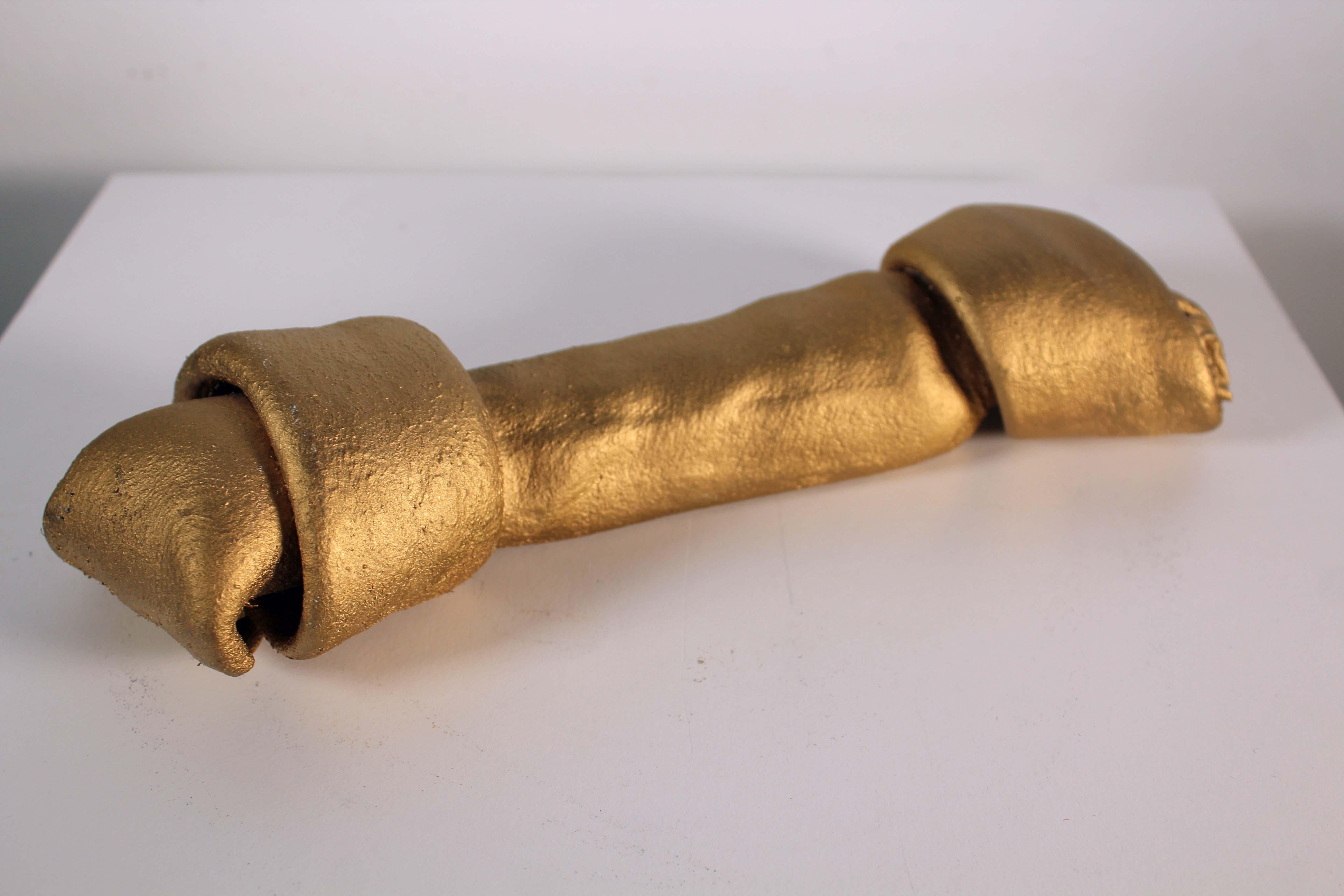 Modern Ceramic Sculpture Frenchie Title 24k Gold Bone Homage to Damien Hirst 5
