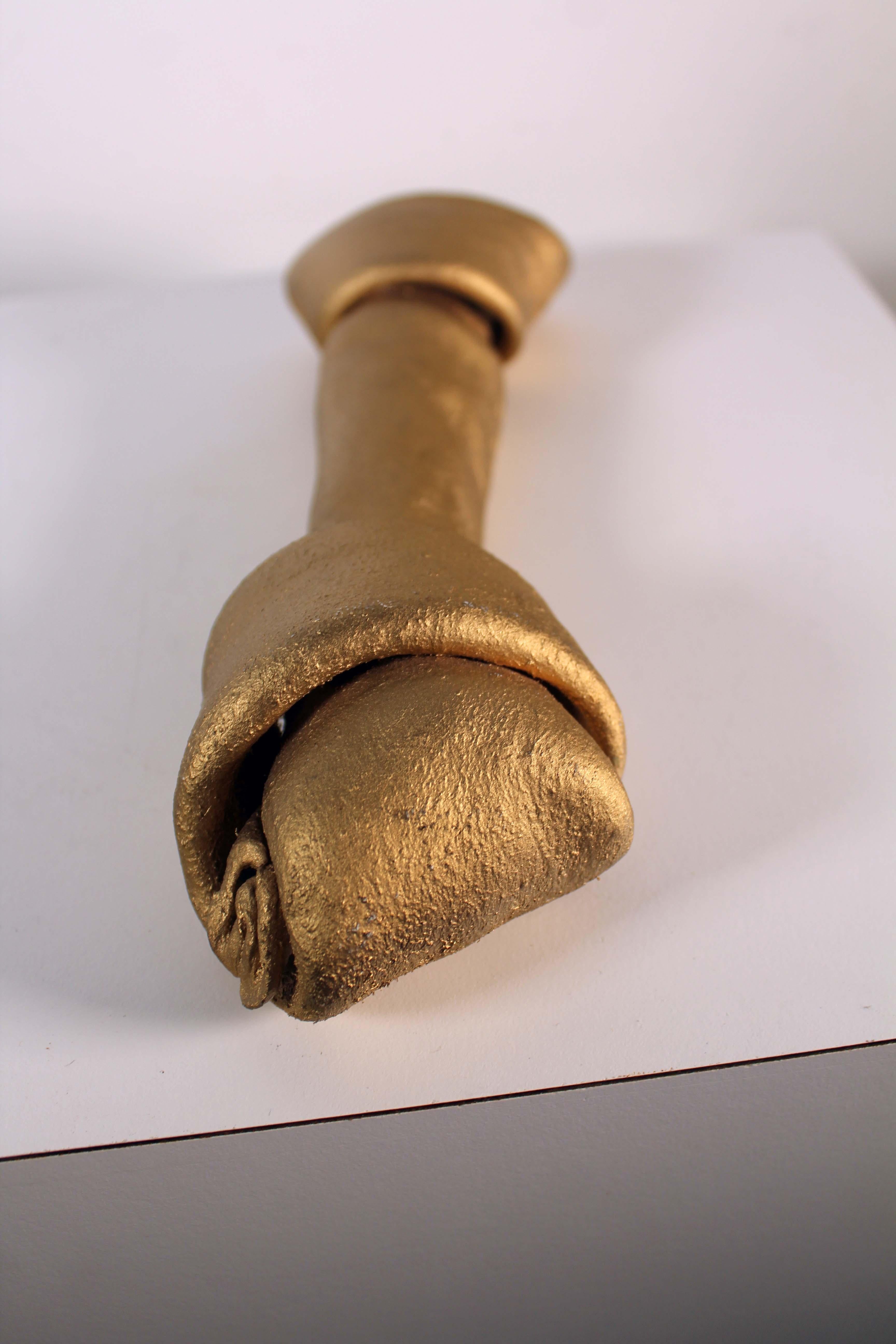 Modern Ceramic Sculpture Frenchie Title 24k Gold Bone Homage to Damien Hirst 6