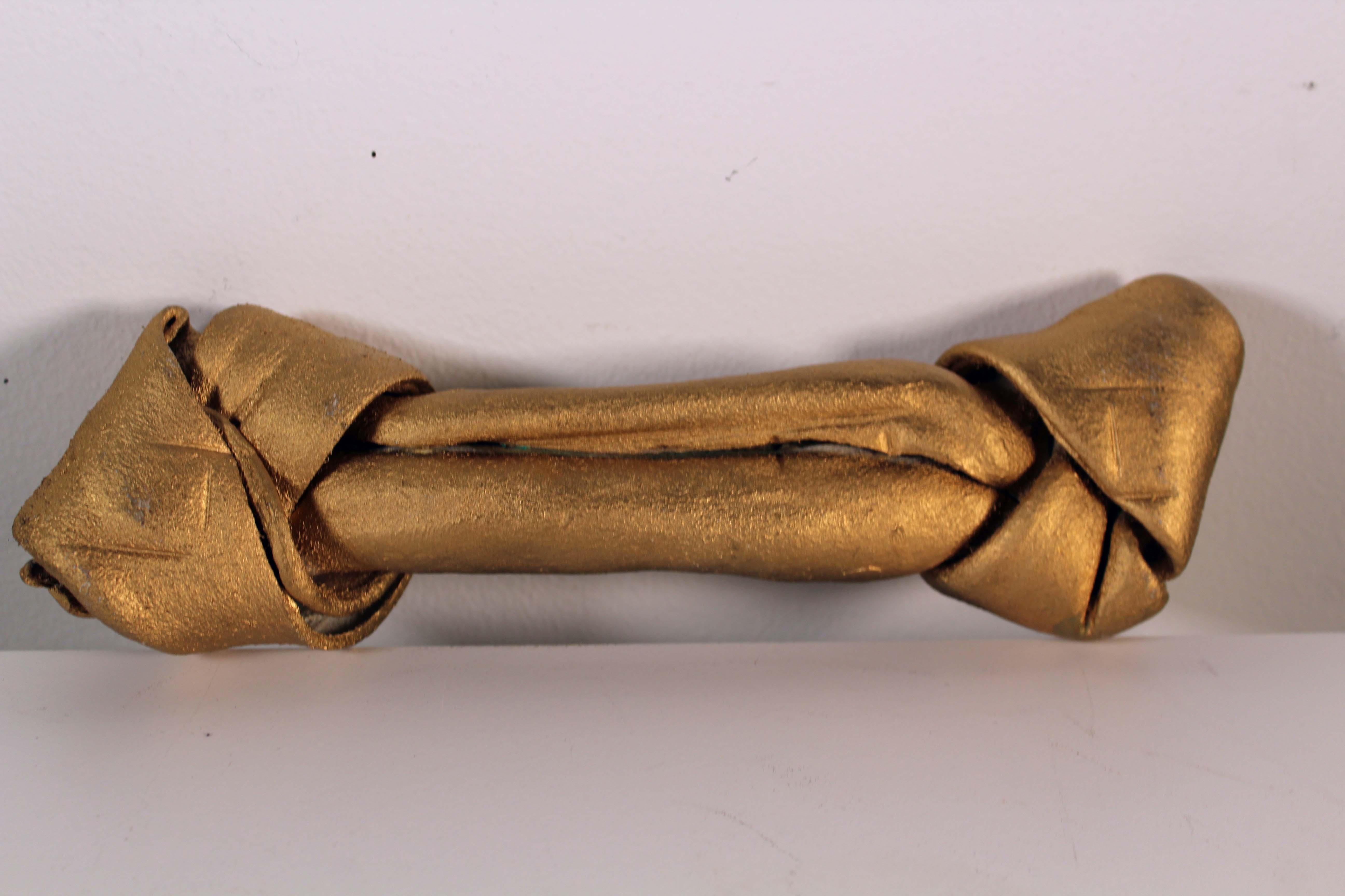 Modern Ceramic Sculpture Frenchie Title 24k Gold Bone Homage to Damien Hirst 7