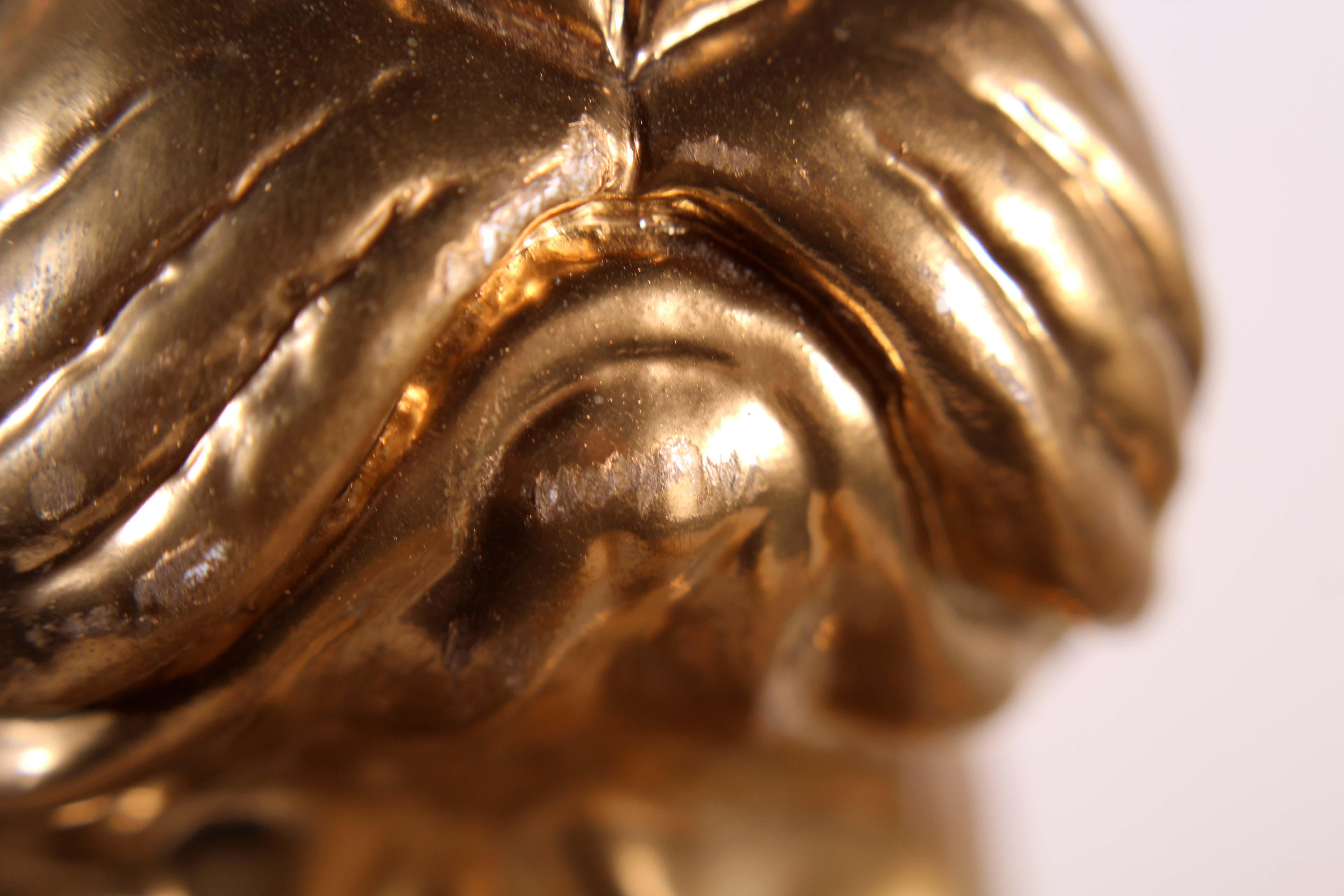 Modern Ceramic Sculpture Frenchie Title 24k Gold Bone Homage to Damien Hirst 9