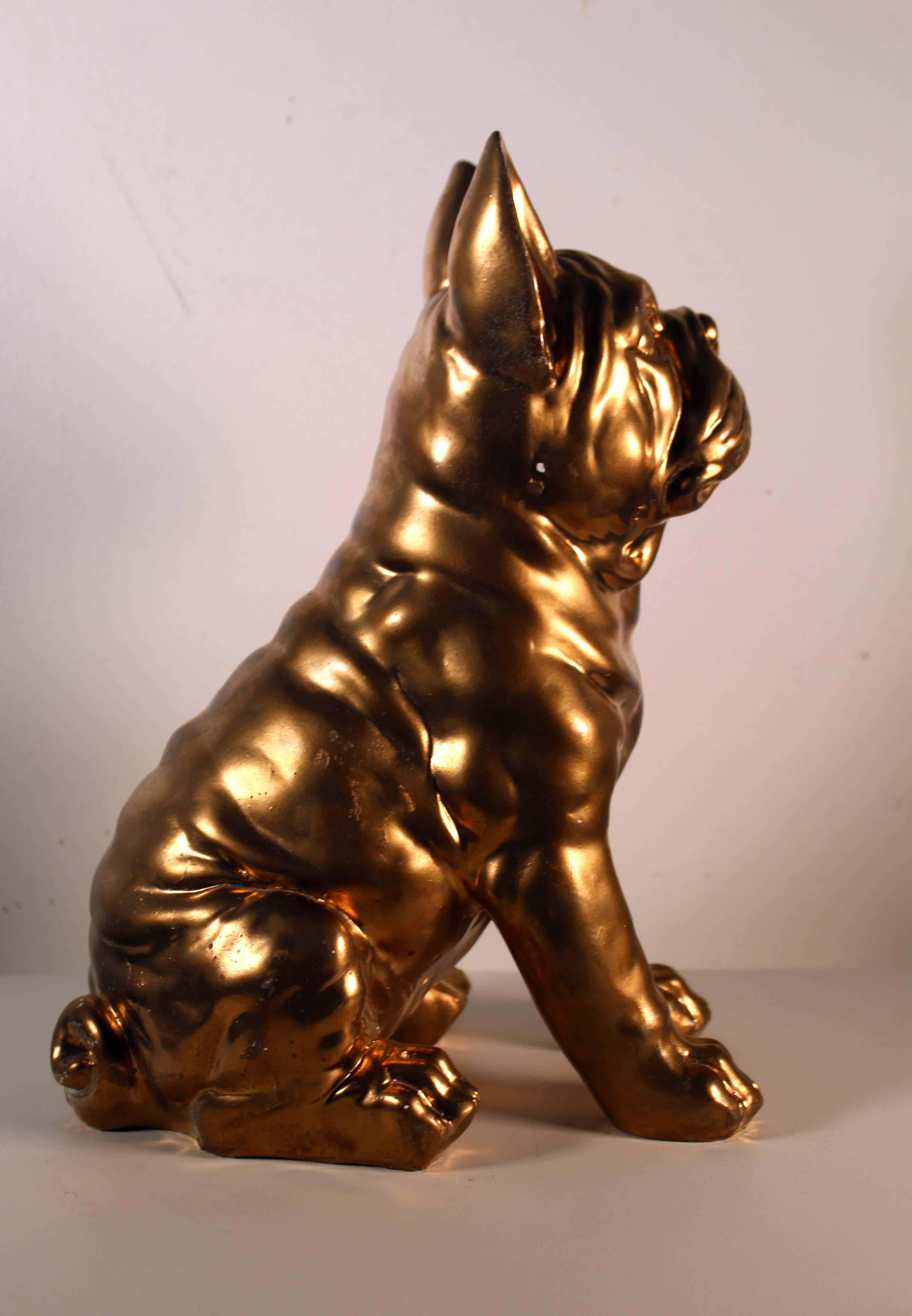 Modern Ceramic Sculpture Frenchie Title 24k Gold Bone Homage to Damien Hirst In Good Condition In Keego Harbor, MI