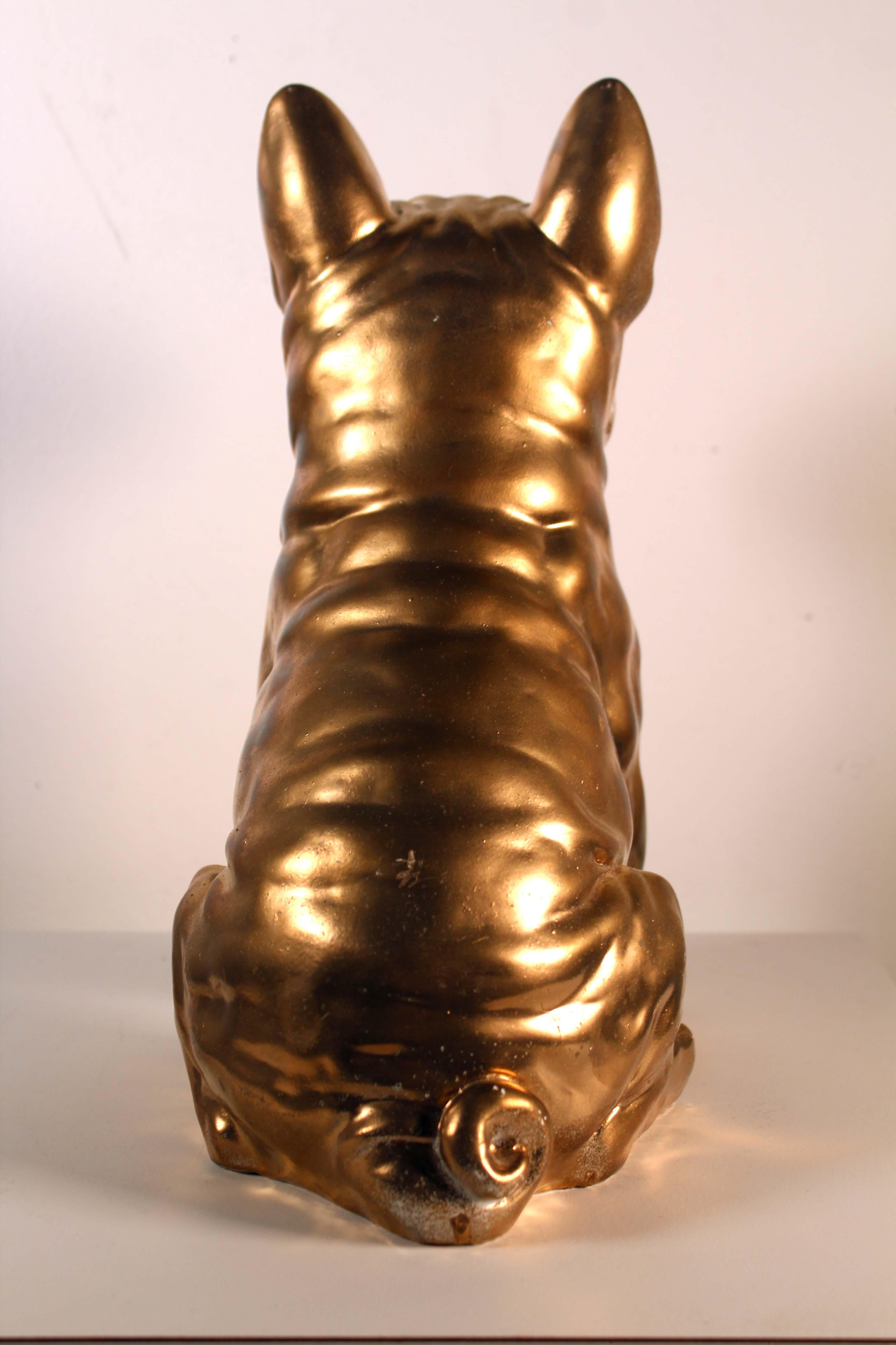 Contemporary Modern Ceramic Sculpture Frenchie Title 24k Gold Bone Homage to Damien Hirst