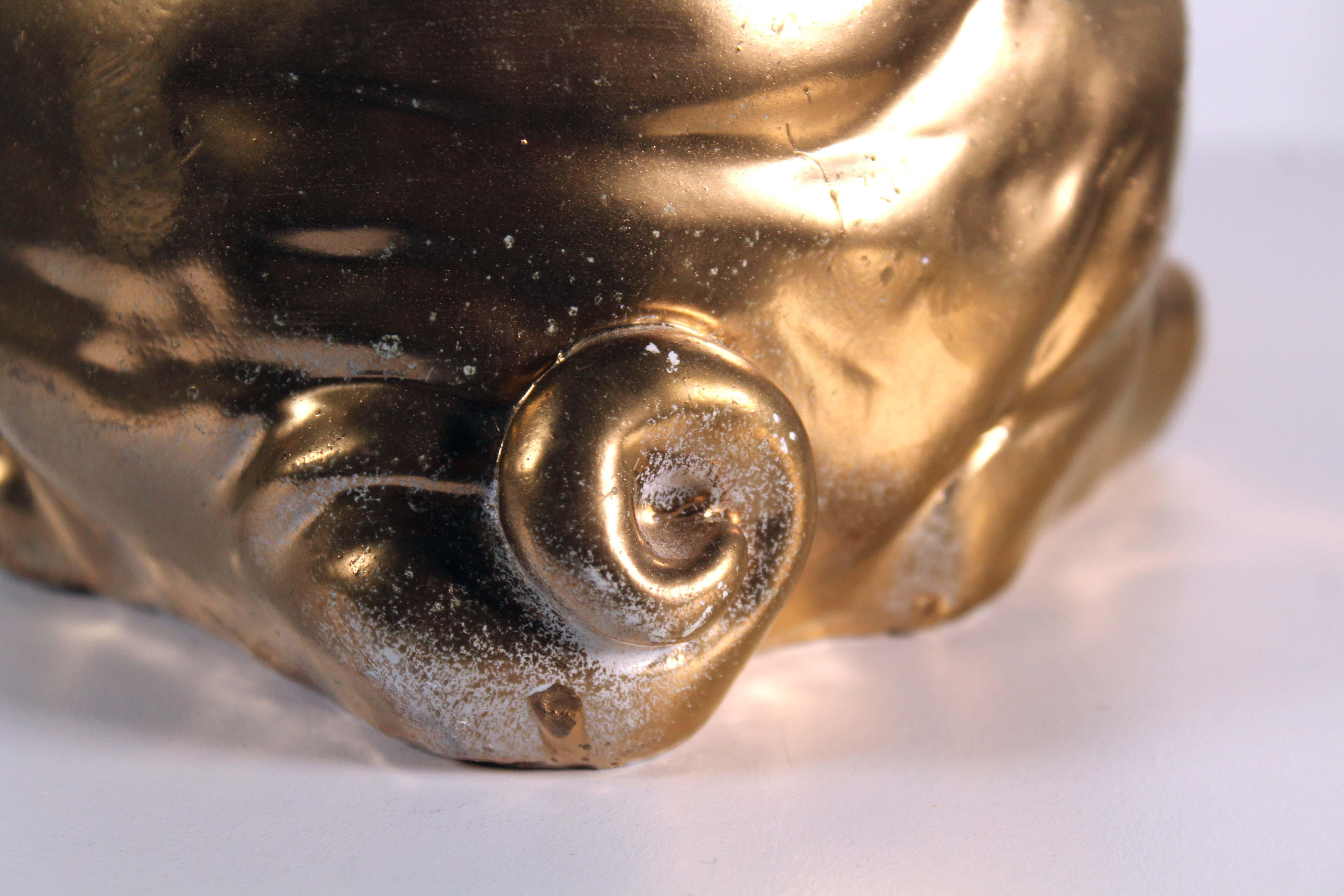 Gold Plate Modern Ceramic Sculpture Frenchie Title 24k Gold Bone Homage to Damien Hirst