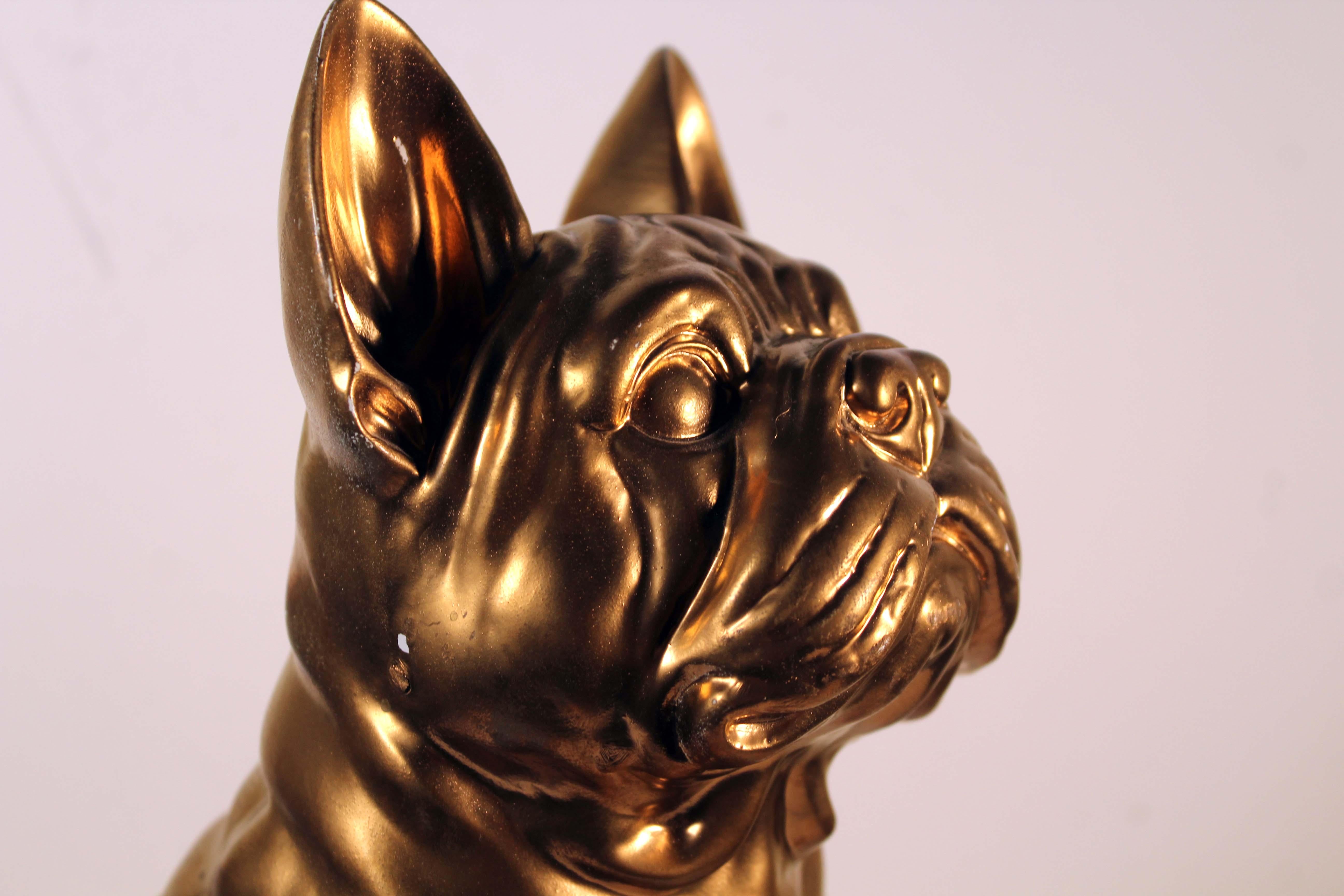 Modern Ceramic Sculpture Frenchie Title 24k Gold Bone Homage to Damien Hirst 2