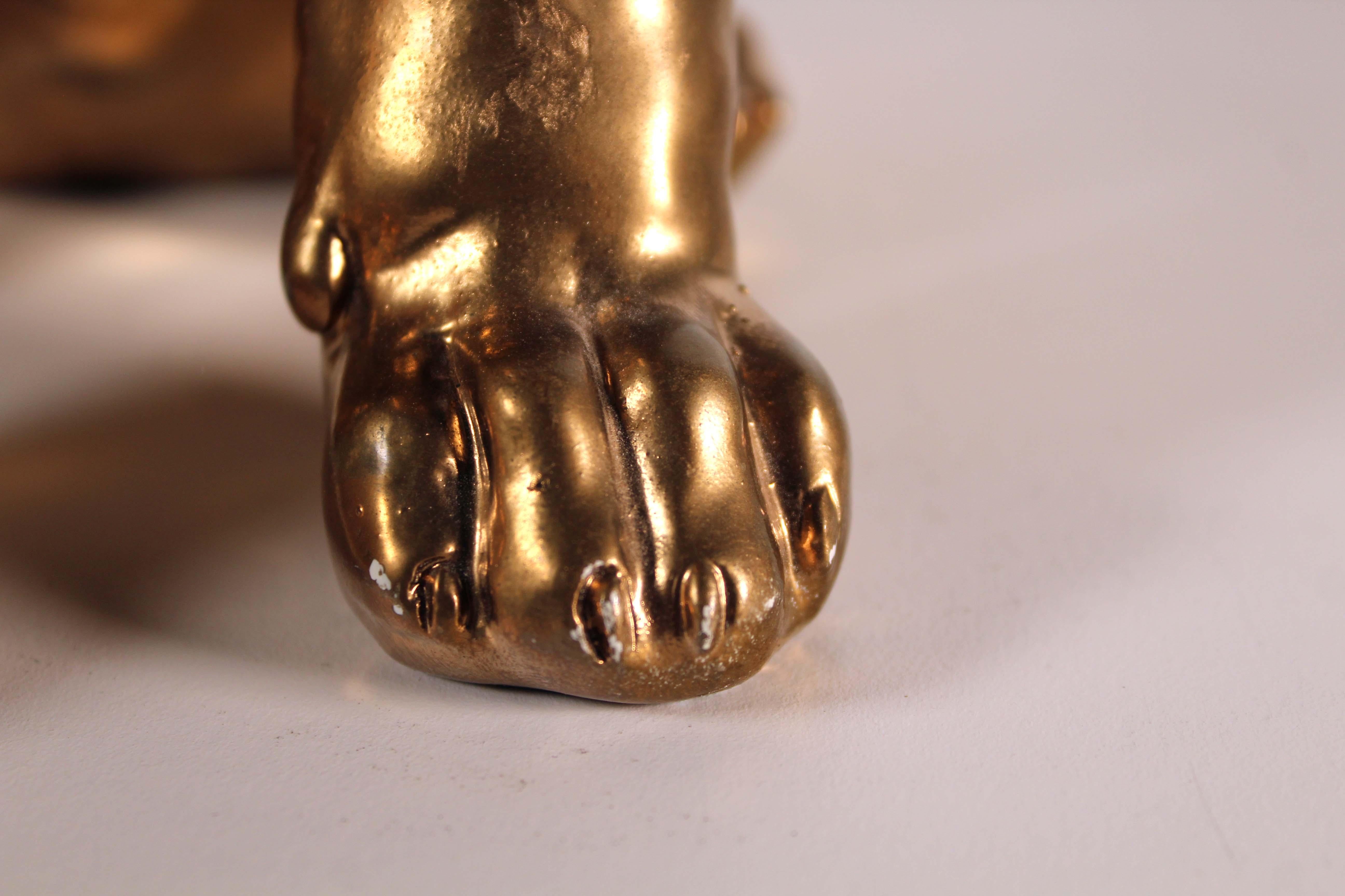 Modern Ceramic Sculpture Frenchie Title 24k Gold Bone Homage to Damien Hirst 3