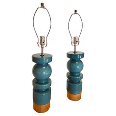Moderne Keramik-Tischlampen in Majestic-Blau - Ein Paar