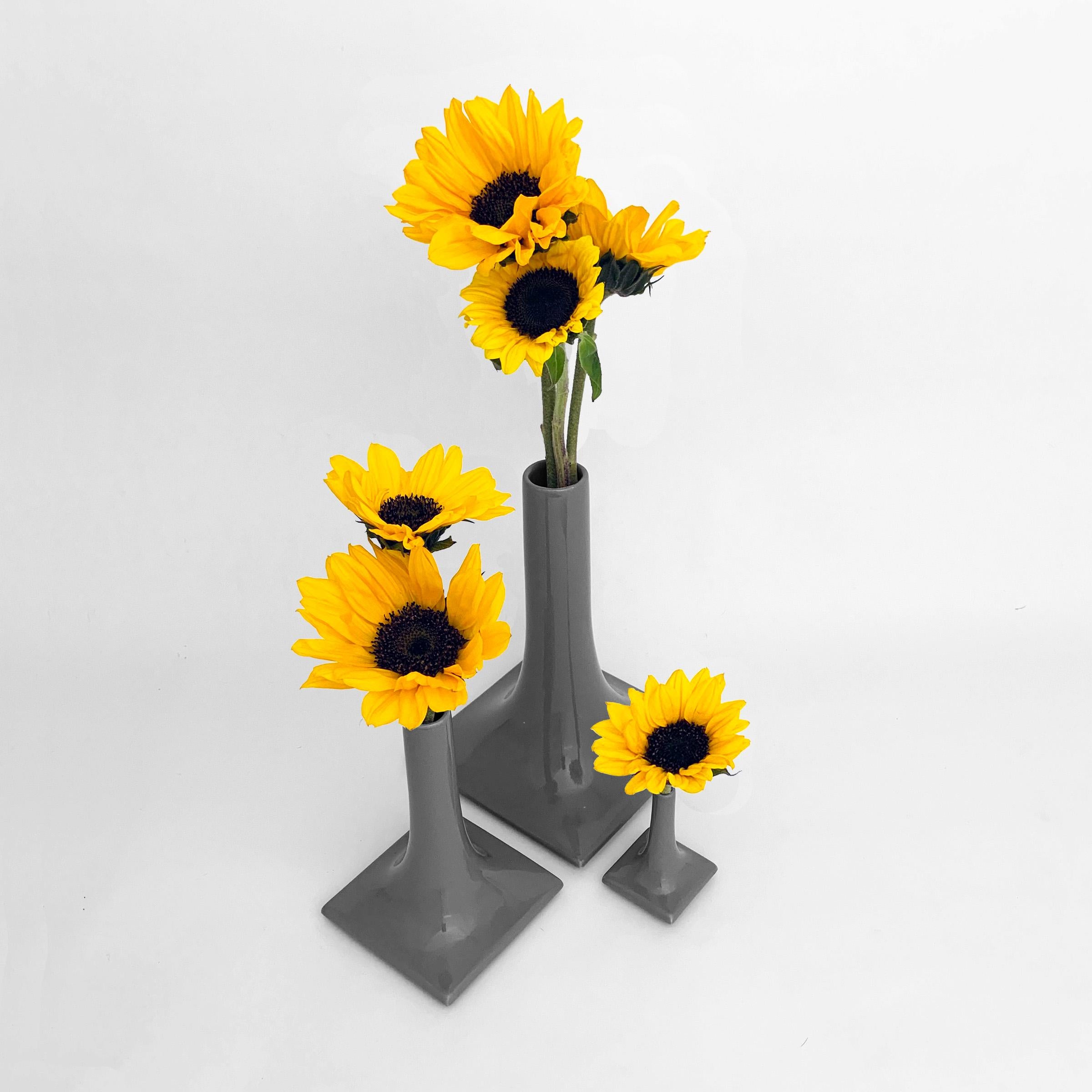 Cast Modern Ceramic Vase Set of 3 - Centerpiece - Tablescape - Flower Vase For Sale