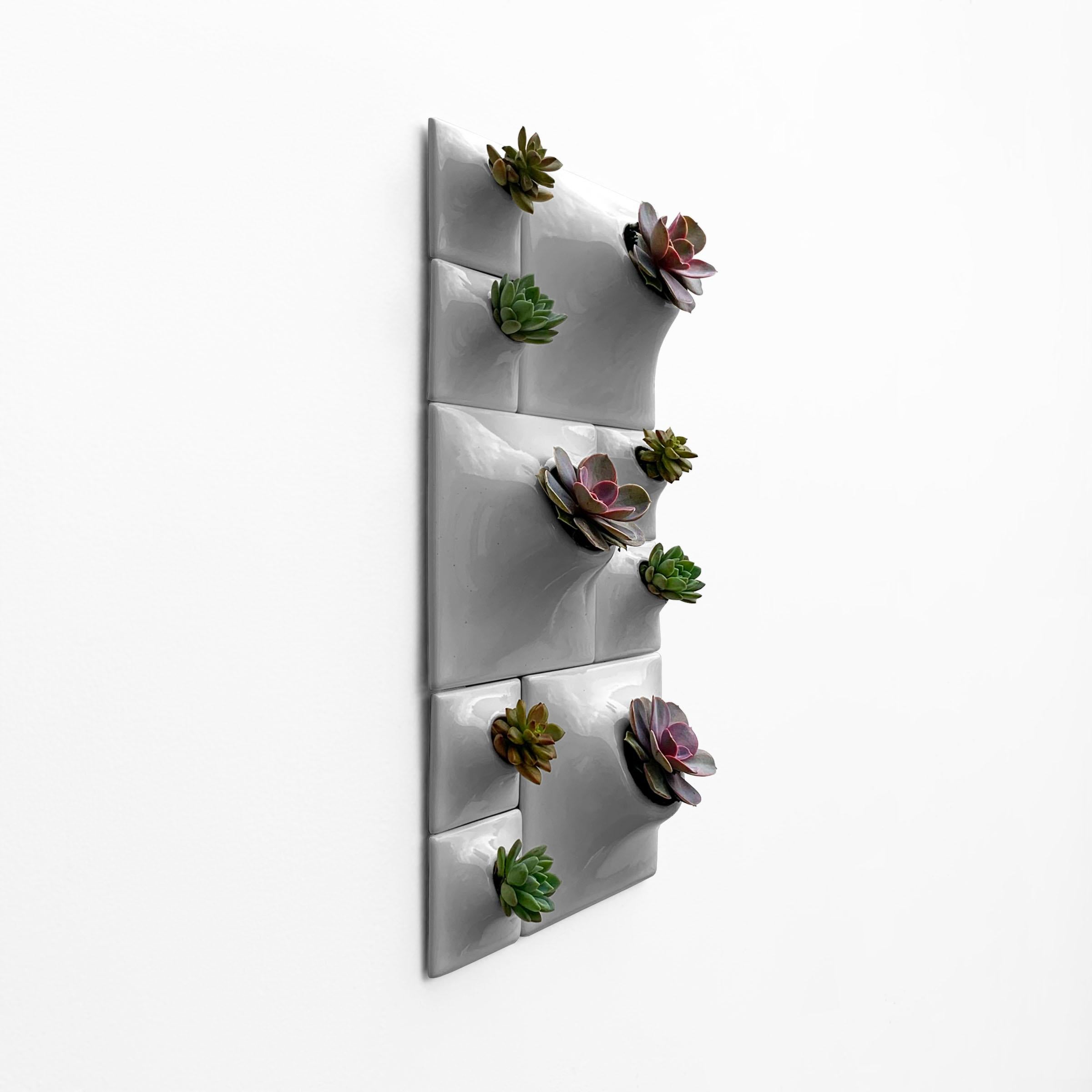 Modern Gray Wall Planter Set, Biophilic Wall Sculpture, Moss Wall Art, Node BR3M In New Condition For Sale In Bridgeport, PA