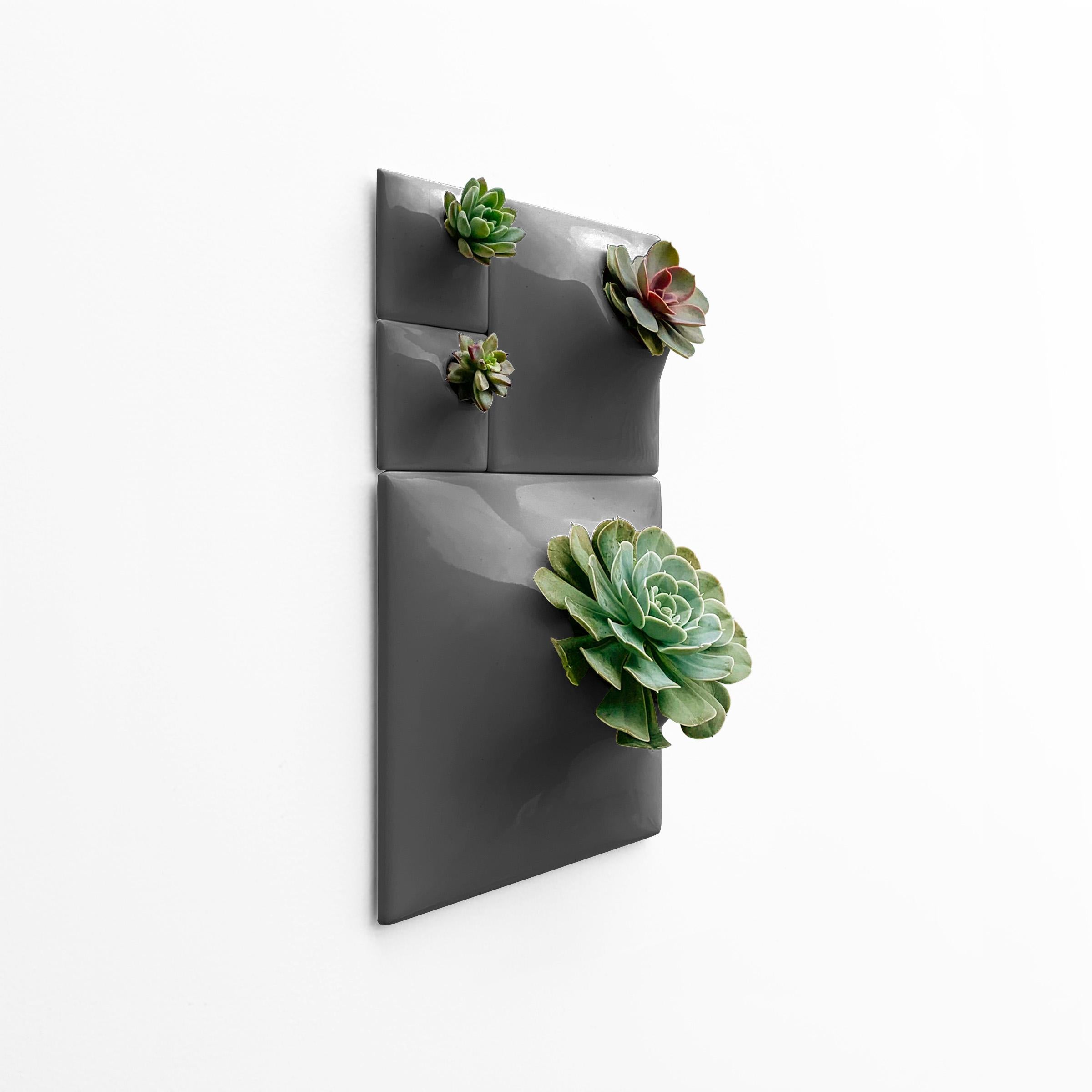 Glazed Modern Gray Wall Planter Set, Mid Century Modern Decor, Art Sculpture, Node BS1D For Sale