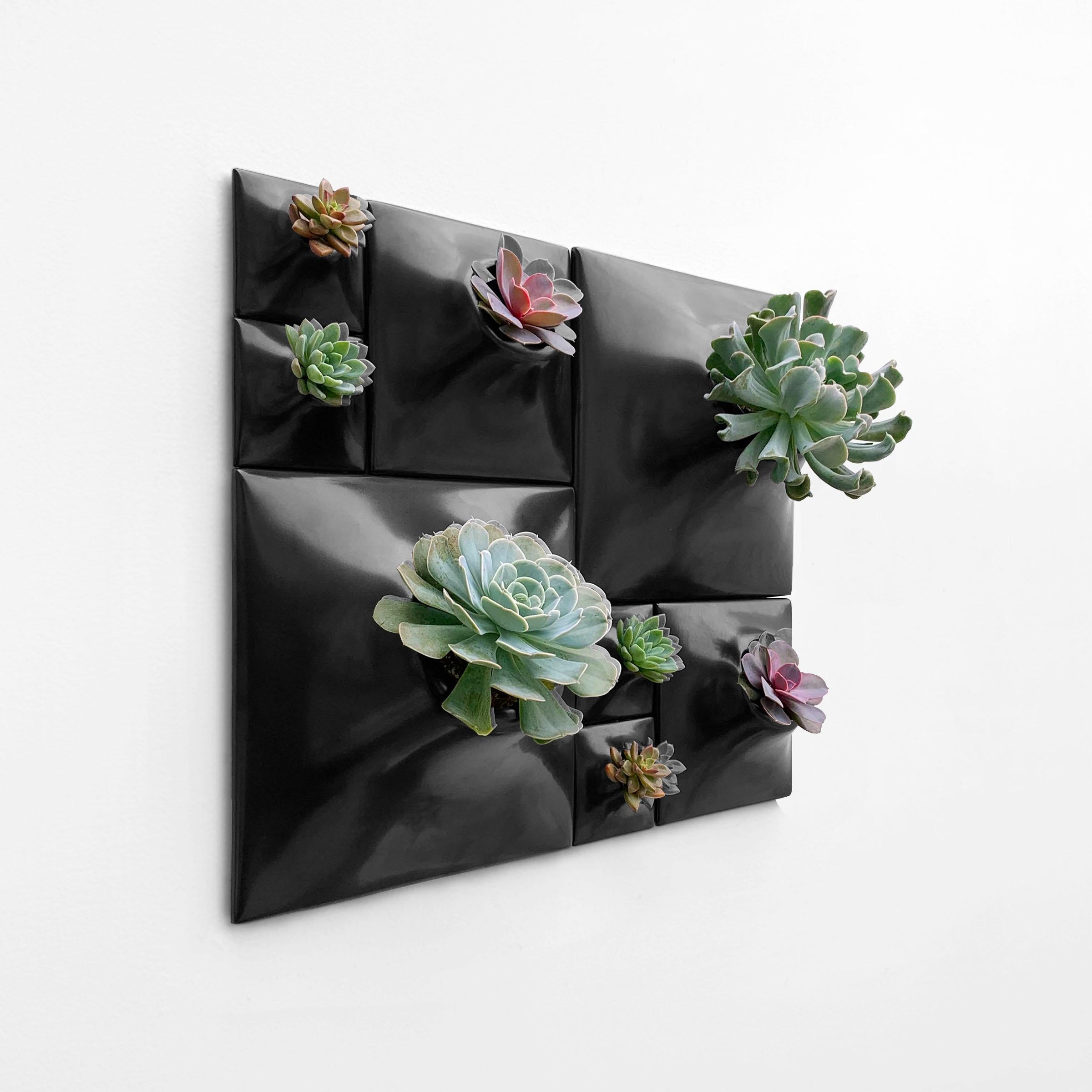 Glazed Modern Black Wall Planter Set, Greenwall Sculpture, Living Wall Decor, Node BS2 For Sale