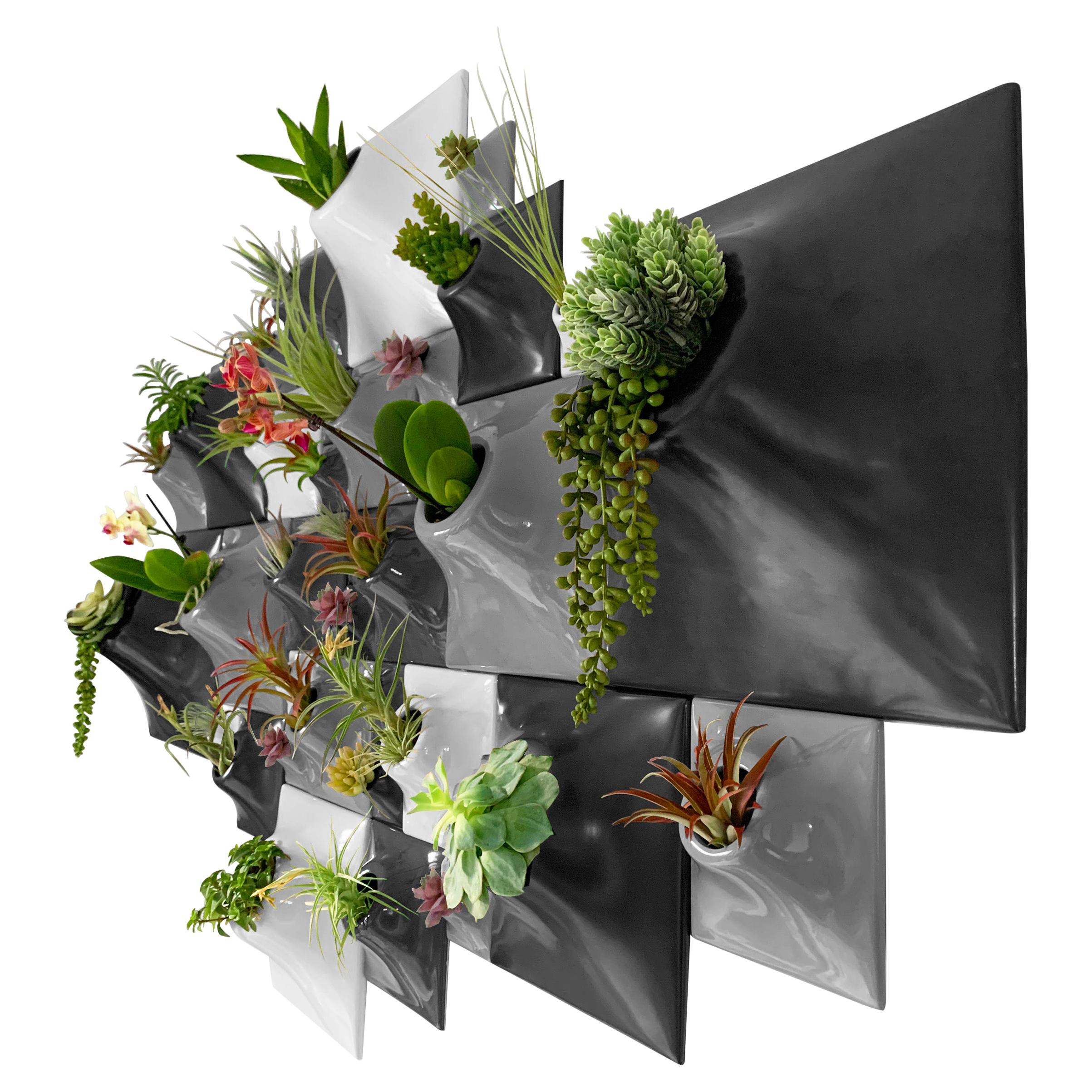 Modern Ceramic Greenwall Configuration - Living Wall Decor - Biophilic Sculpture