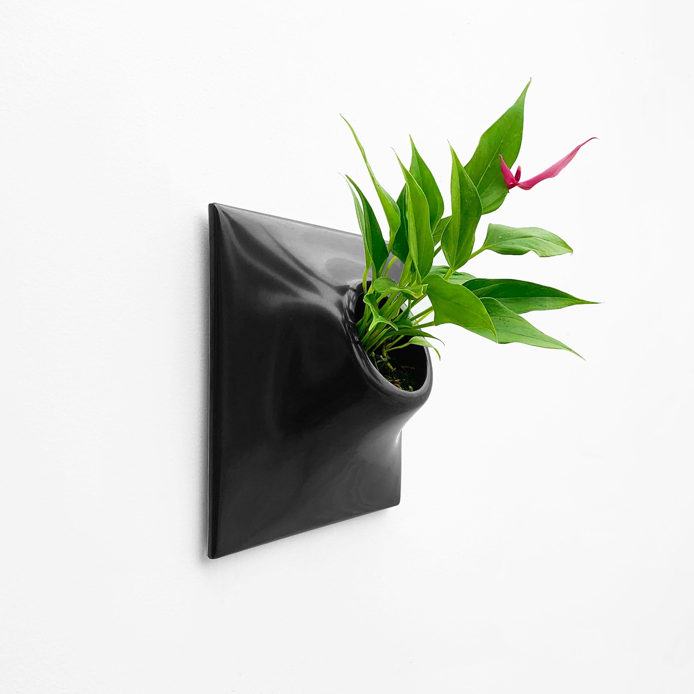 Glazed Modern Black Wall Planter, Plant Wall, Living Wall Sculpture, Node 9