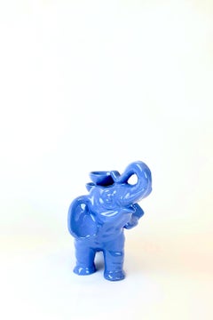 Modern Ceramica Gatti 1928 Ceramic Light Air Force Blue Elephant Candle Holder