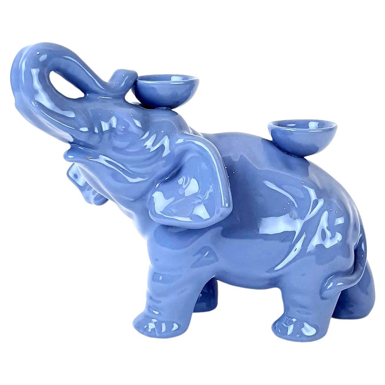 Modern Ceramica Gatti 1928 Ceramic Light Air Force Blue Elephant Candle Holder  For Sale