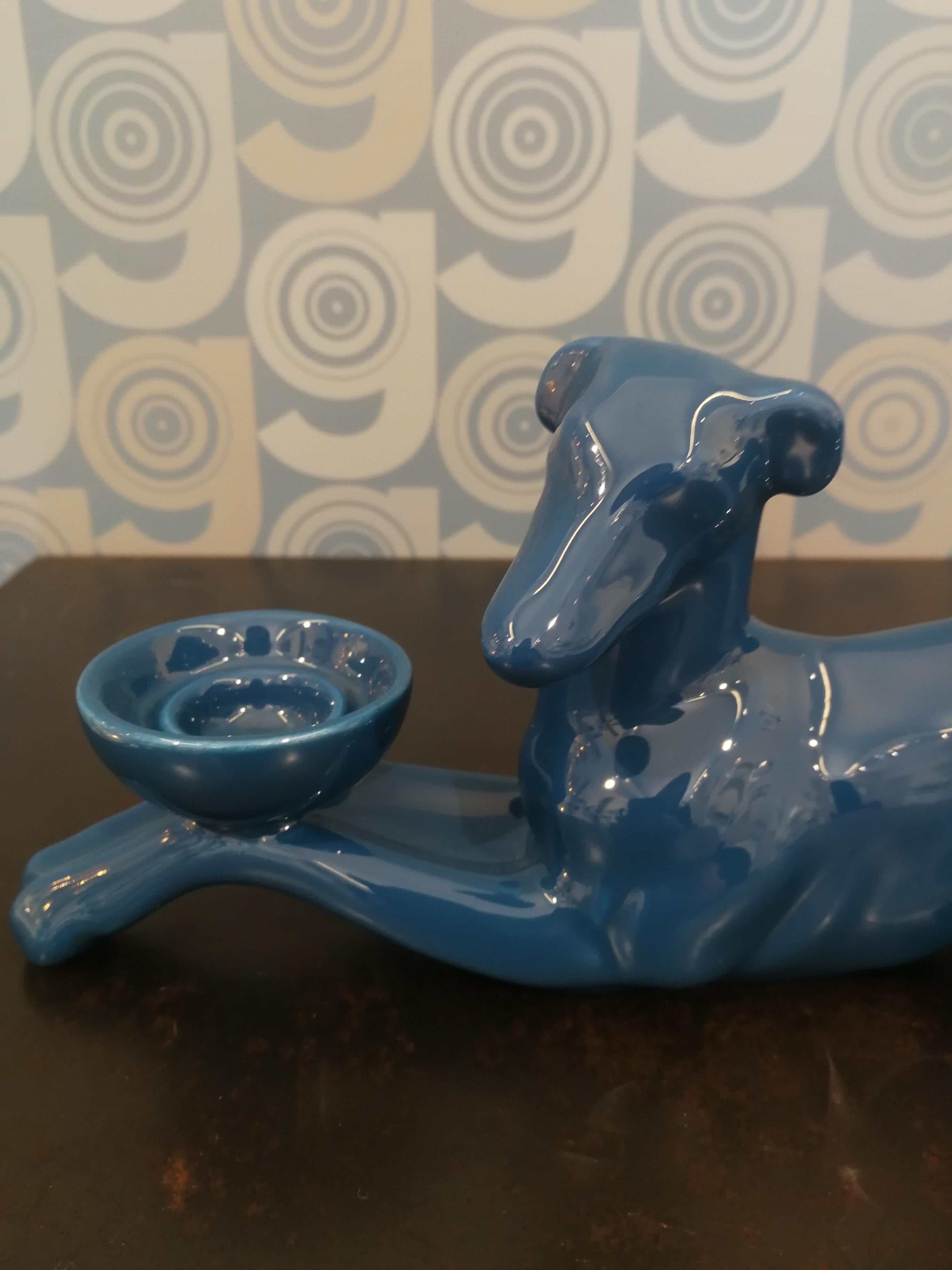 Modern Ceramica Gatti 1928 Ceramic Dark Blue Navy Greyhound Candle Holder In New Condition For Sale In Faenza, IT