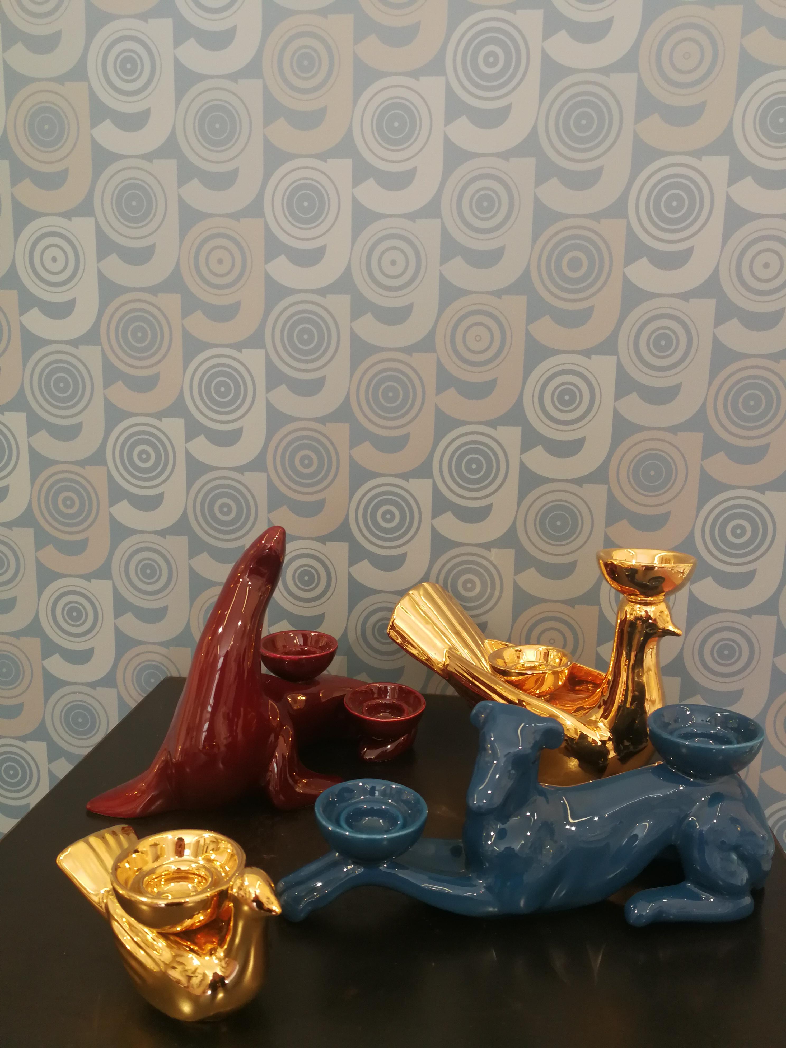 Modern Ceramica Gatti 1928 Keramik dunkelblau Marine Windhund Kerzenständer  (21. Jahrhundert und zeitgenössisch) im Angebot