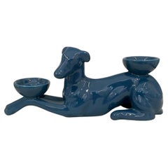Modern Ceramica Gatti 1928 Keramik dunkelblau Marine Windhund Kerzenständer 
