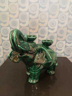 Modern Ceramica Gatti 1928 Ceramic Forest Green Elephant Candle Holder