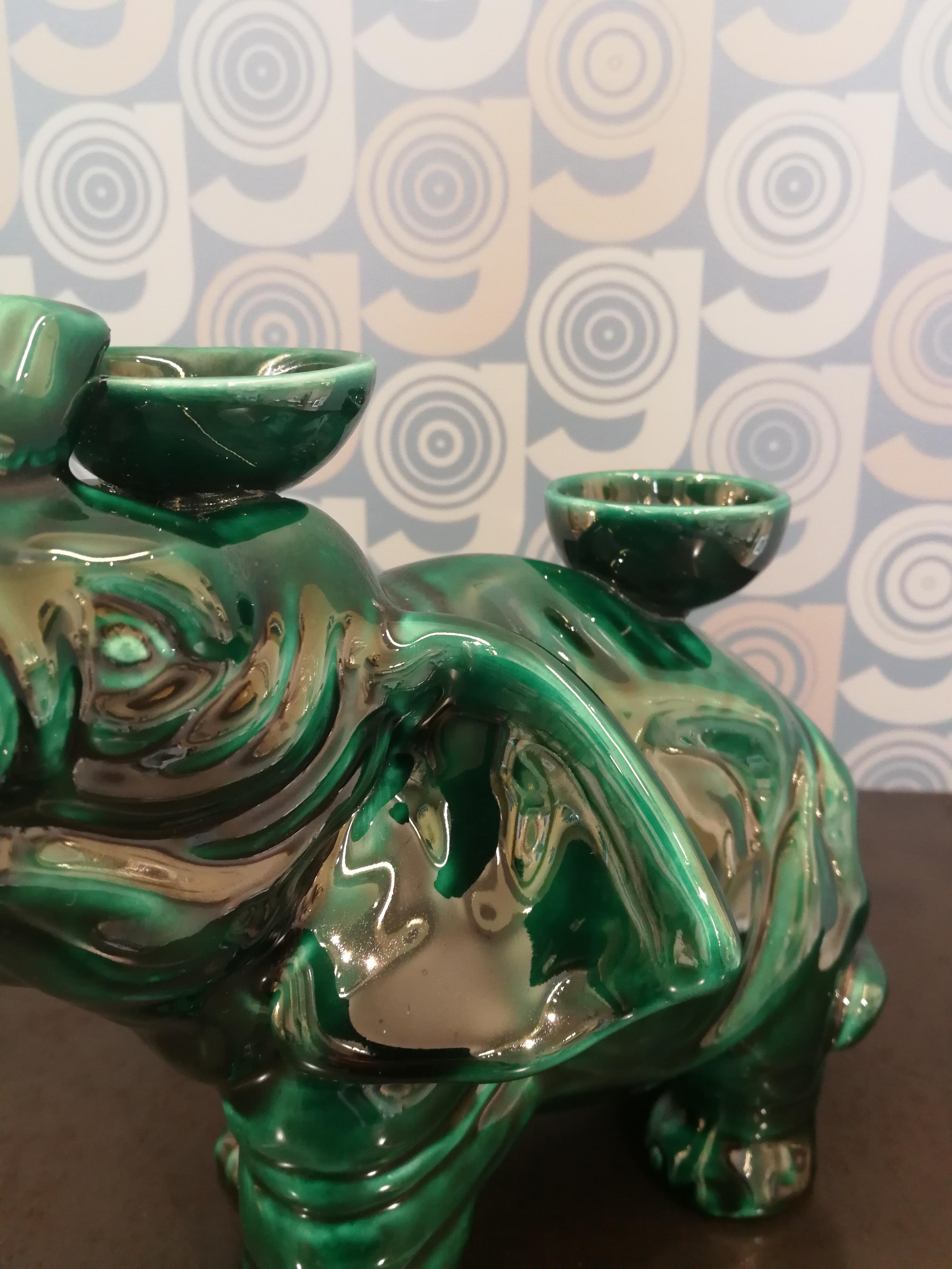 Modern Ceramica Gatti 1928 Ceramic Forest Green Elephant Candle Holder In New Condition For Sale In Faenza, IT
