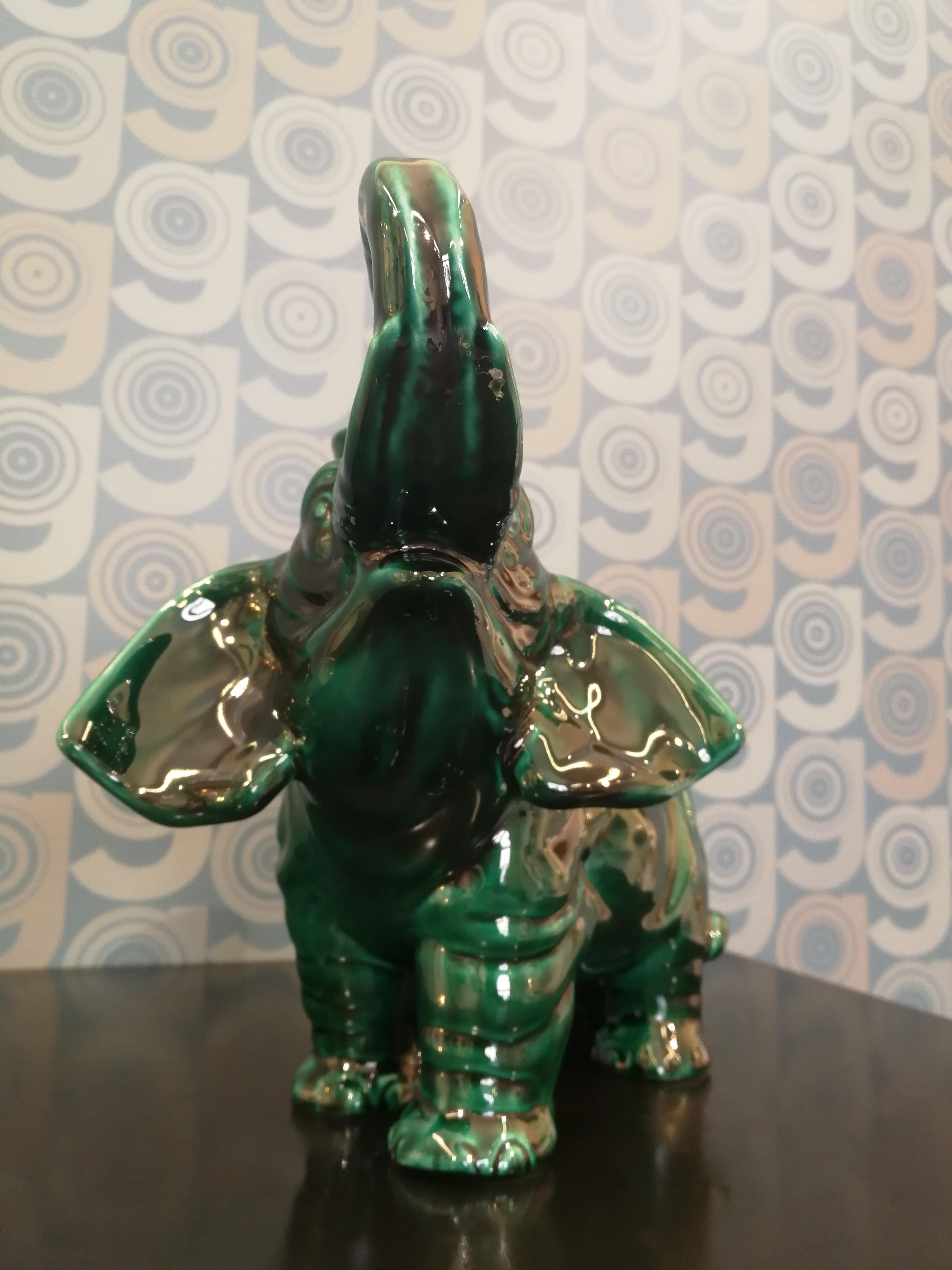 Contemporary Modern Ceramica Gatti 1928 Ceramic Forest Green Elephant Candle Holder For Sale