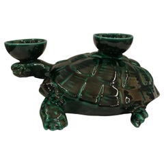 Modern Ceramica Gatti 1928 Ceramic Forest Green Turtle Candle Holder