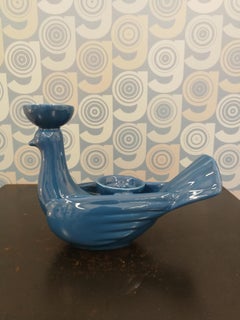 Modern Ceramica Gatti 1928 Ceramic Large Dark Blue Navy Dove Candle Holder