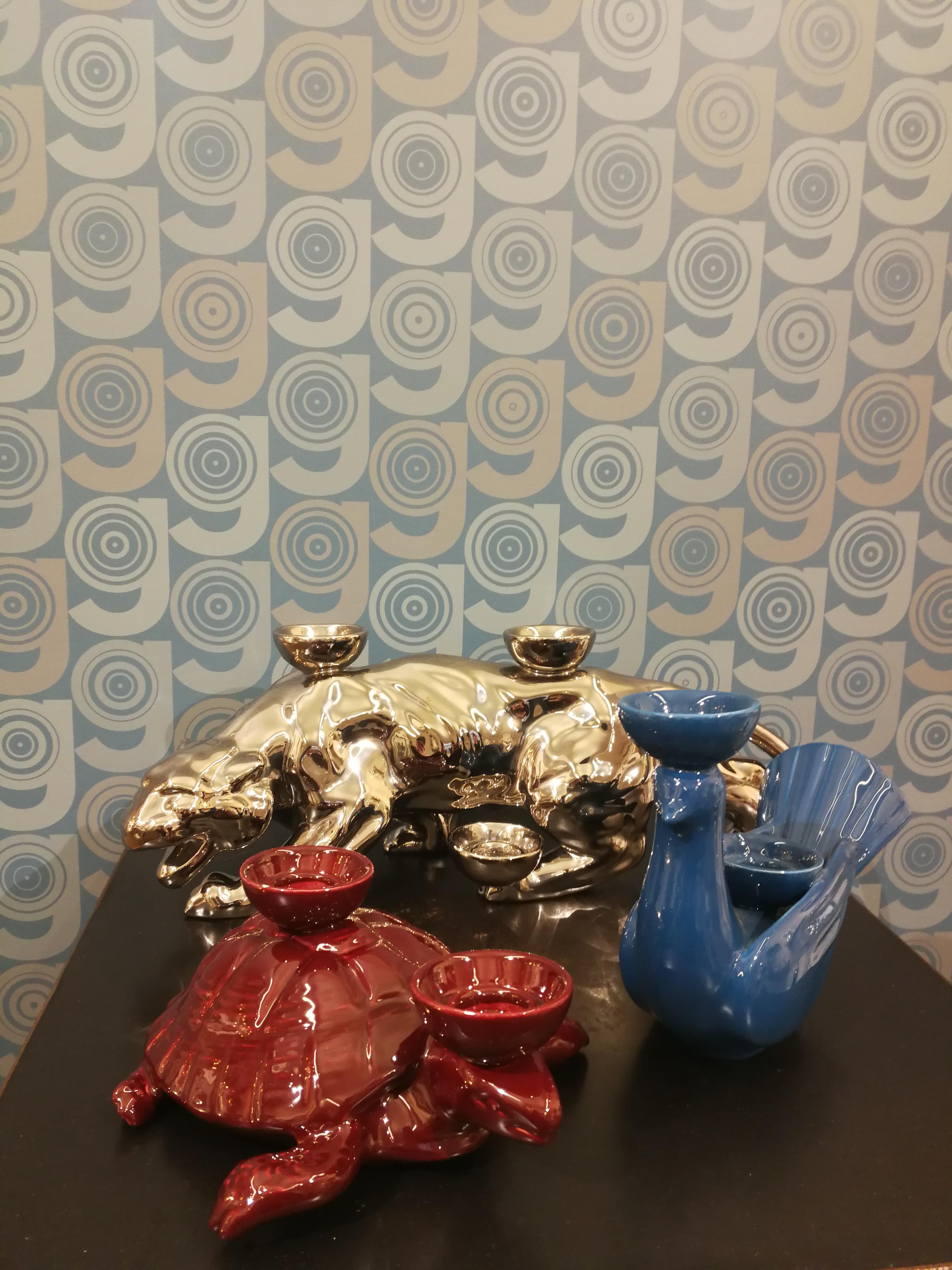 Modern Ceramica Gatti 1928 Keramik große dunkelblaue Marine Taube Kerzenständer im Zustand „Neu“ im Angebot in Faenza, IT