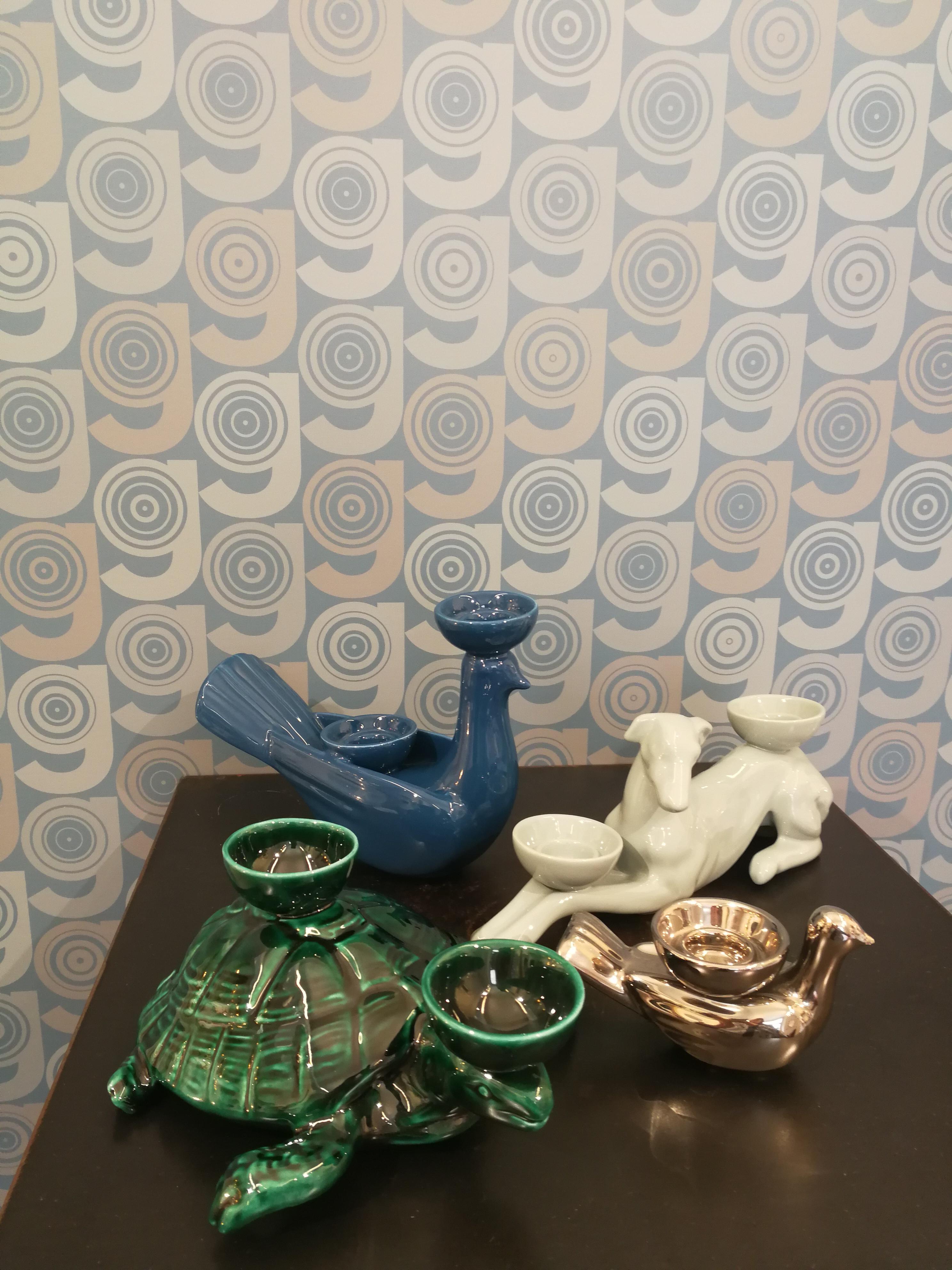 Modern Ceramica Gatti 1928 Keramik große dunkelblaue Marine Taube Kerzenständer (21. Jahrhundert und zeitgenössisch) im Angebot