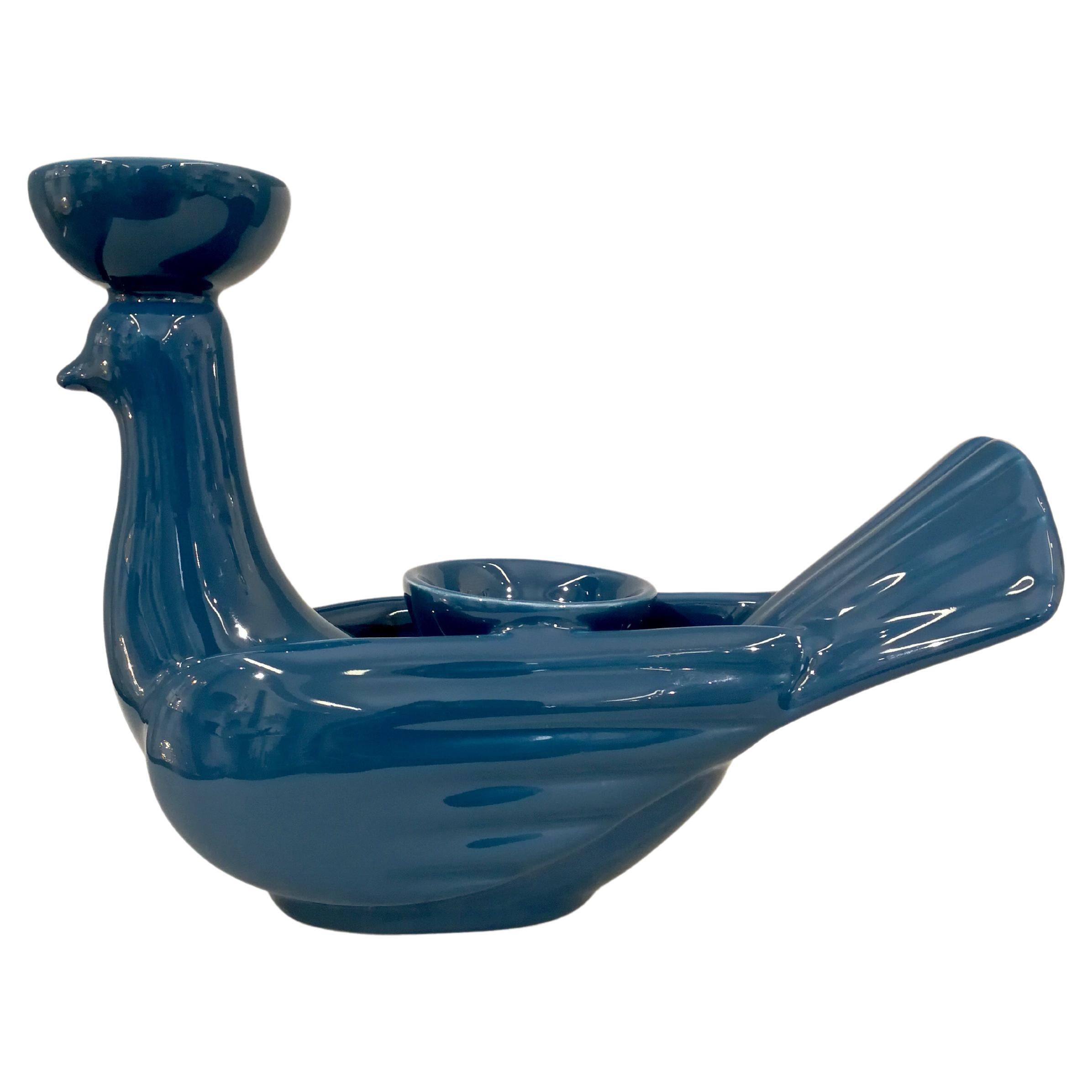 Modern Ceramica Gatti 1928 Ceramic Large Dark Blue Navy Dove Candle Holder For Sale