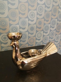 Modern Ceramica Gatti 1928 Ceramic Large Platinum Dove Candle Holder