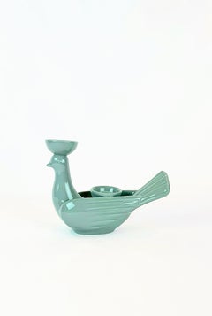 Modern Ceramica Gatti 1928 Ceramic Large Powder Blue Dove Candle Holder