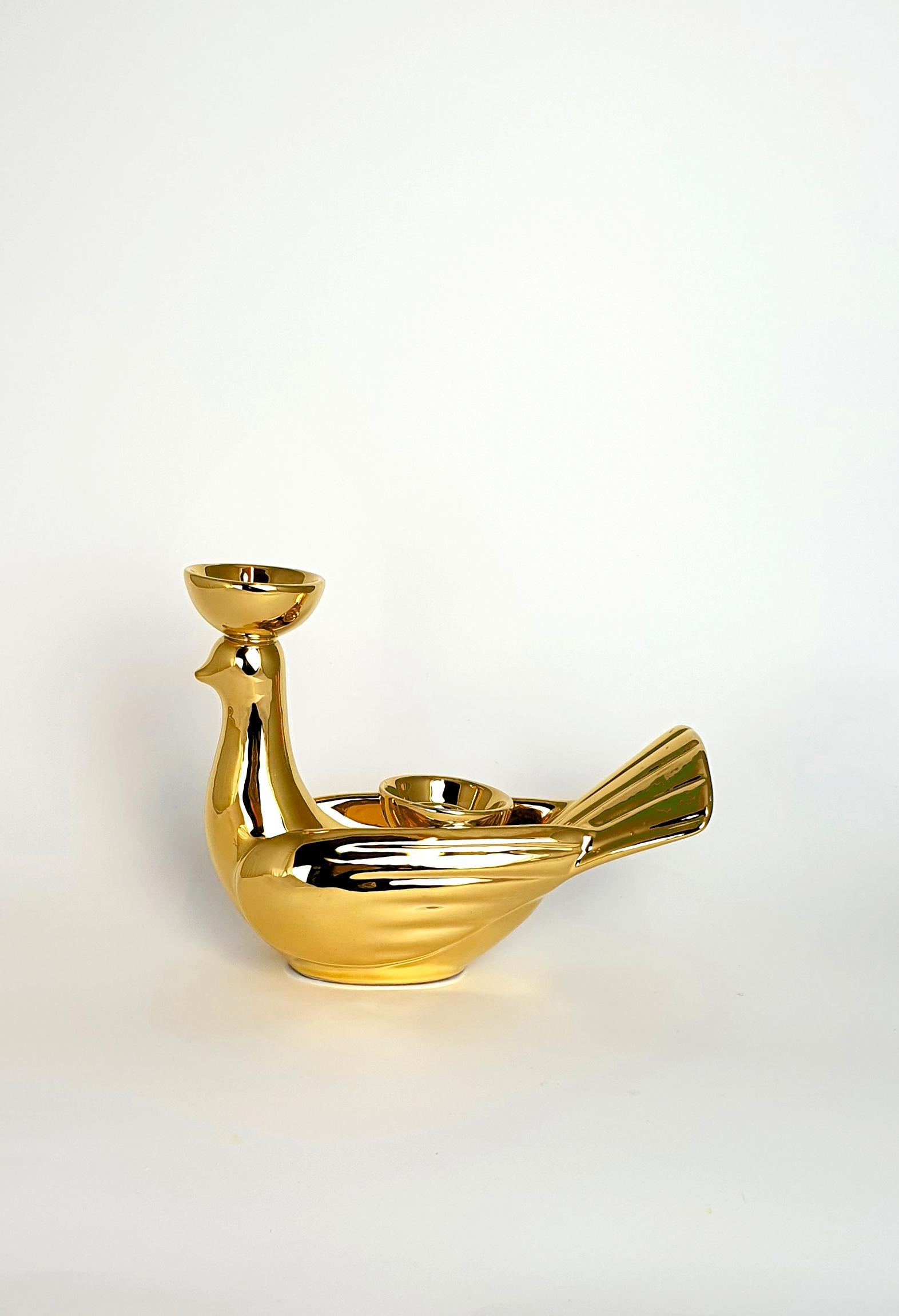 Modern Ceramica Gatti 1928 Ceramic Large Pure Gold Dove Candle Holder For Sale 3